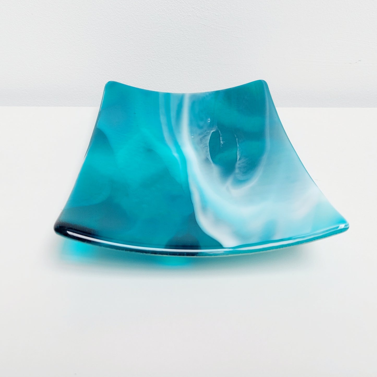 Teal Decorative Glass Art Plate, Handmade Fused Glass Coffee Table Centrepiece, Teal Living Room Décor, Artisan Glass Fruit Bowl, Teal Décor