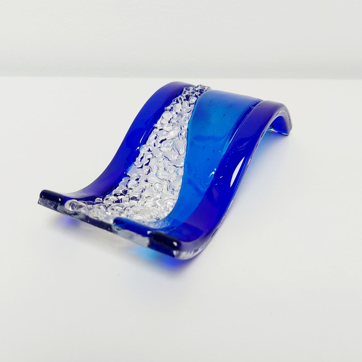 Blue Fused Glass Art Wave, Small Handcrafted Lake District Ornament