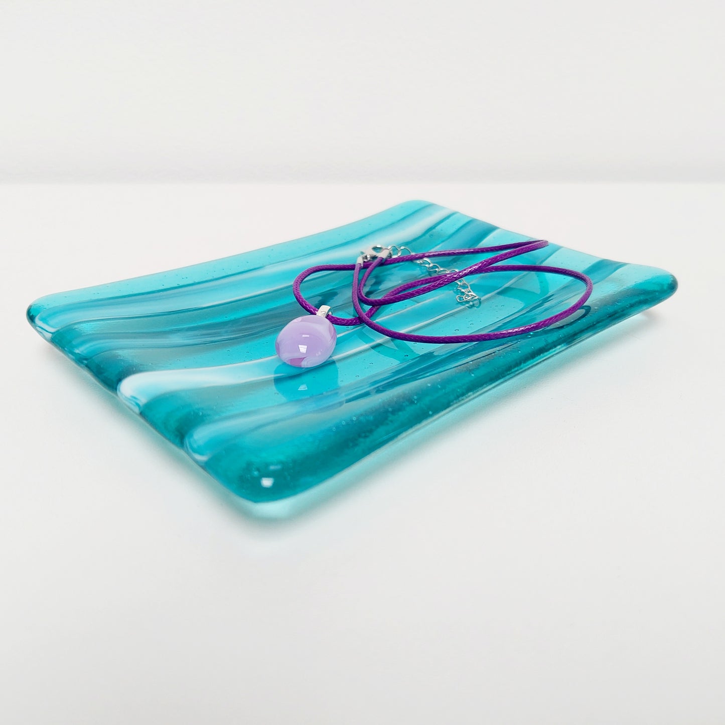 Aqua and Teal Glass Art Plate, Handcrafted Kiln Formed Trinket Dish