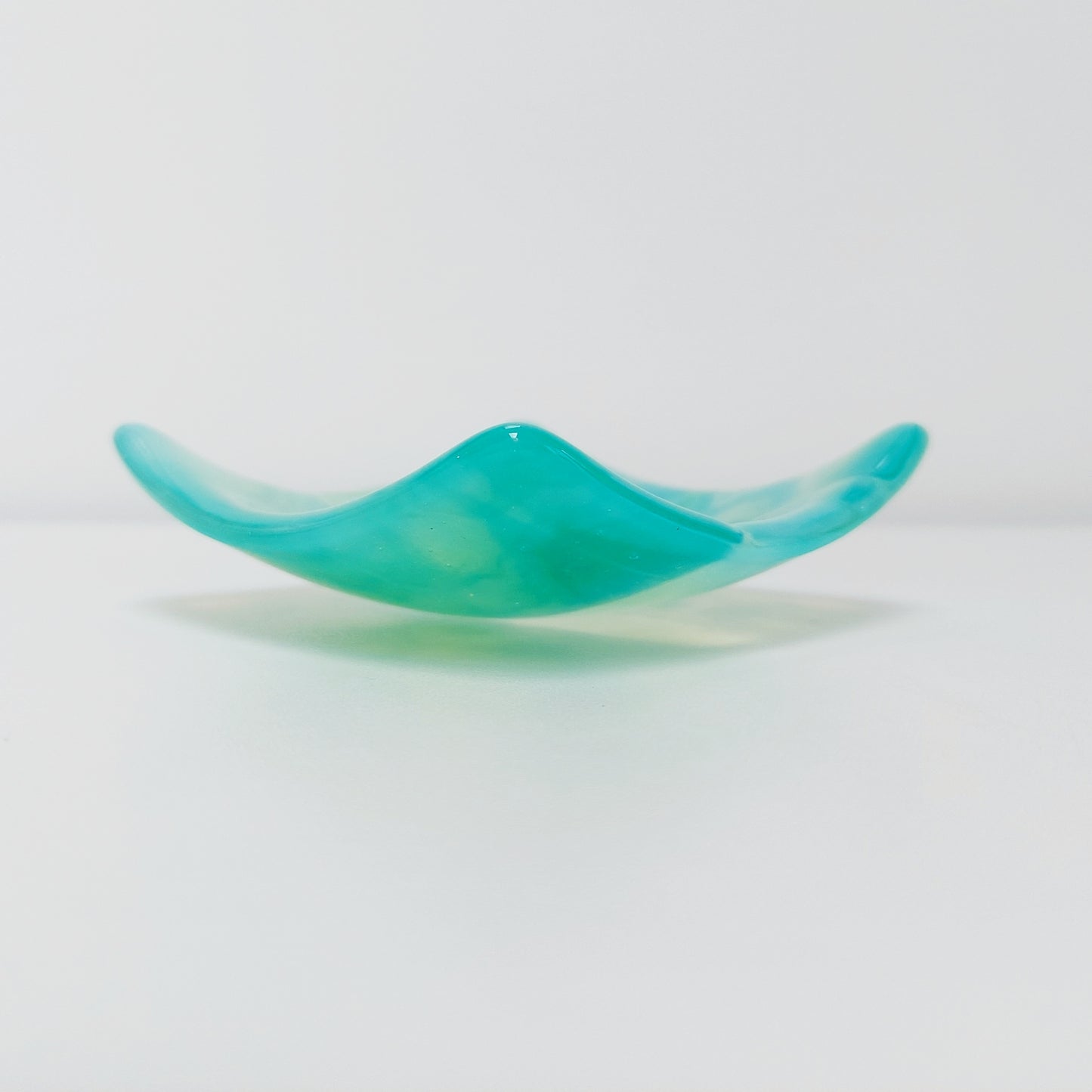 Rydal Water Glass Art Trinket Dish, Handmade Opaline Green and Teal Bedside Table Jewellery Bowl, Natural Green Bedroom Décor, Artisan Gift