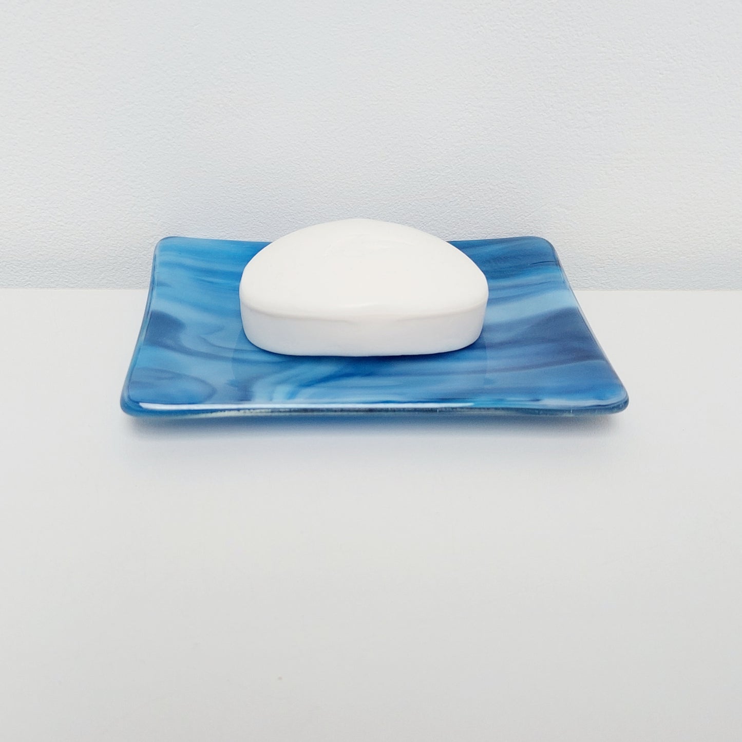 Tranquil Waters Glass Art Dish, Handmade Blue Trinket Dish or Soap Tray