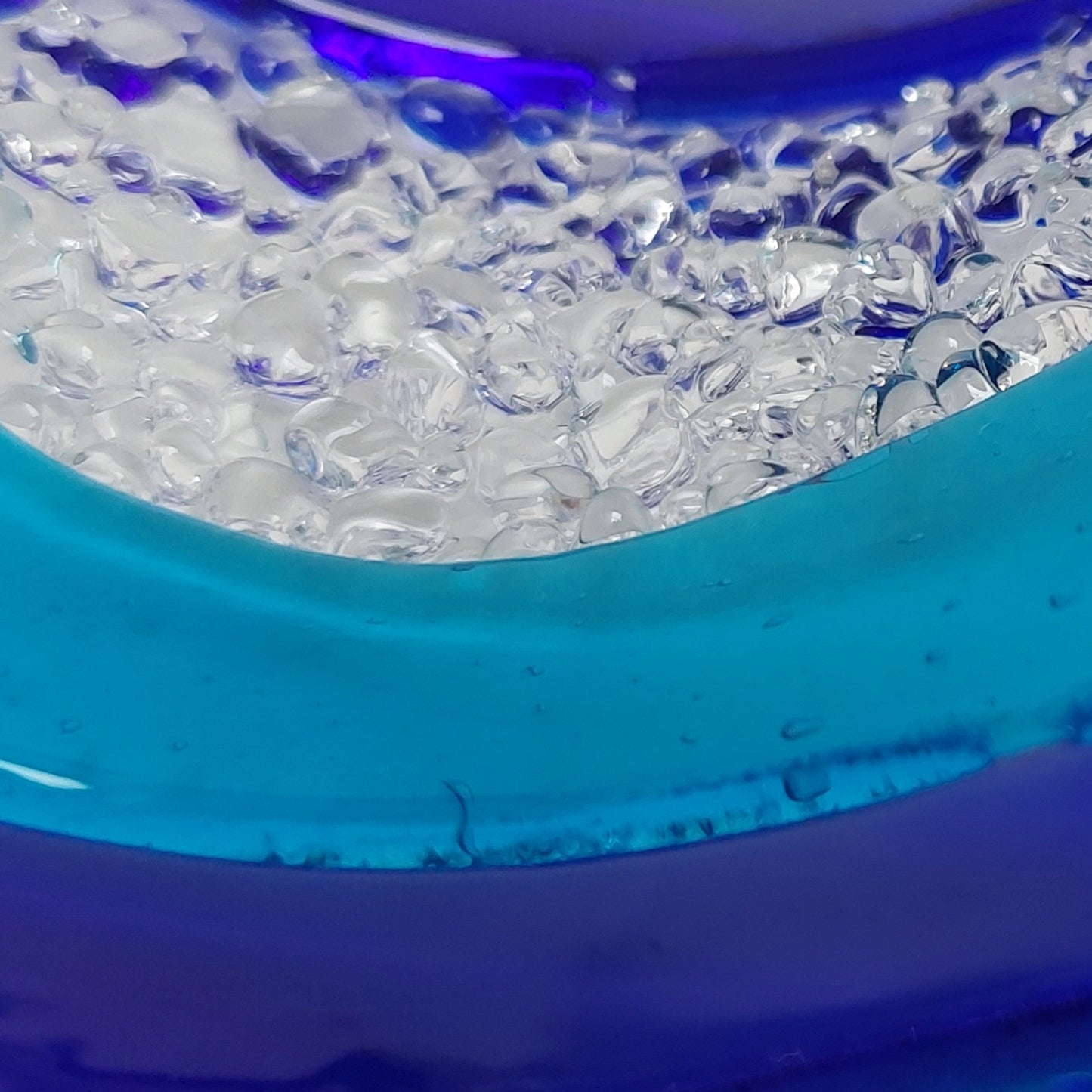 Turquoise and Cobalt Glass Wave, Small Handcrafted Fused Glass Art Ornament