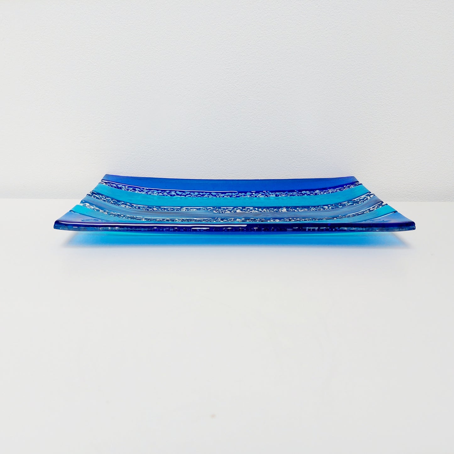 Blue Textured Glass Art Plate, Handcrafted Decorative Tray