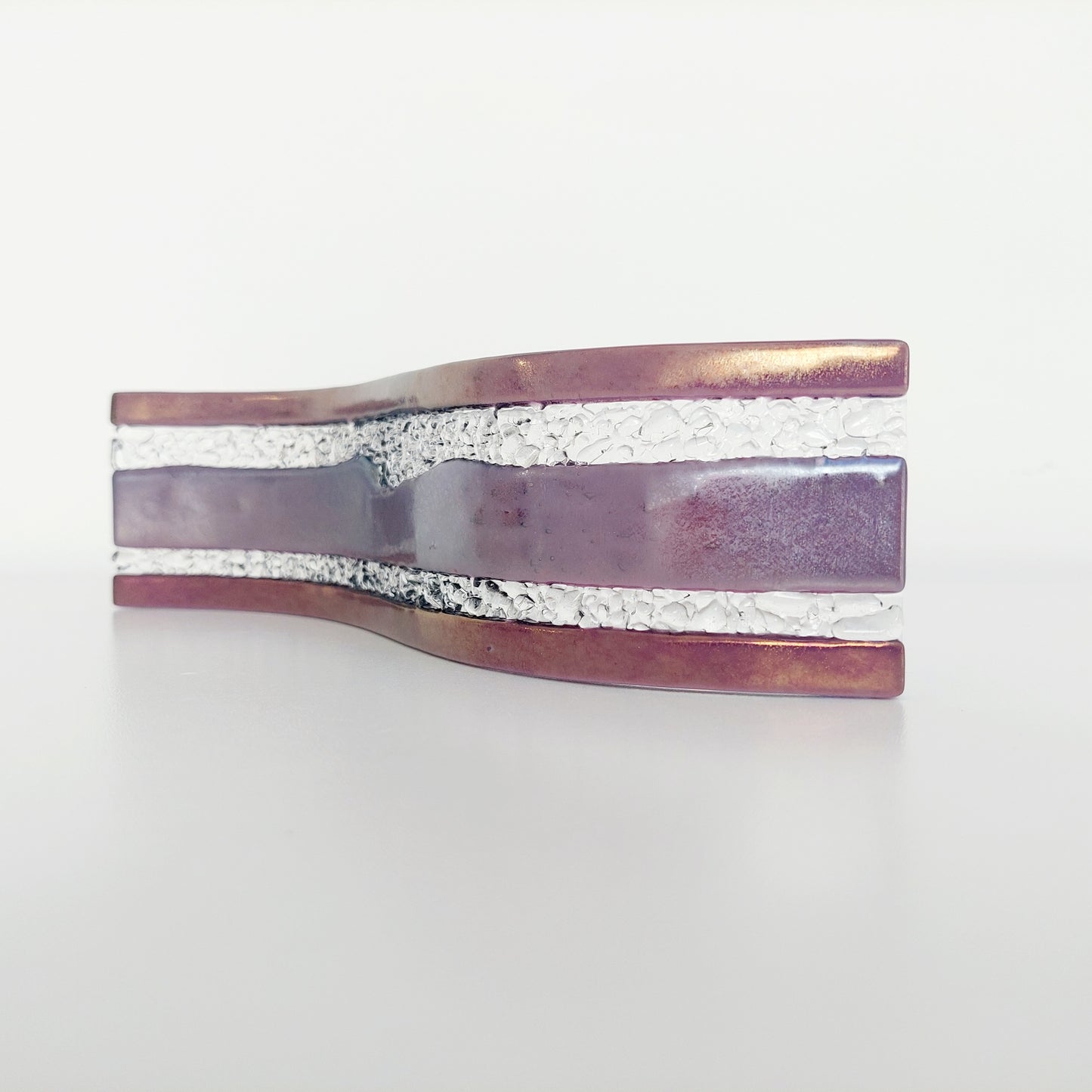Amethyst Glass Art Ornament, Handmade Iridescent Purple Fused Glass Wave, Luxurious Décor