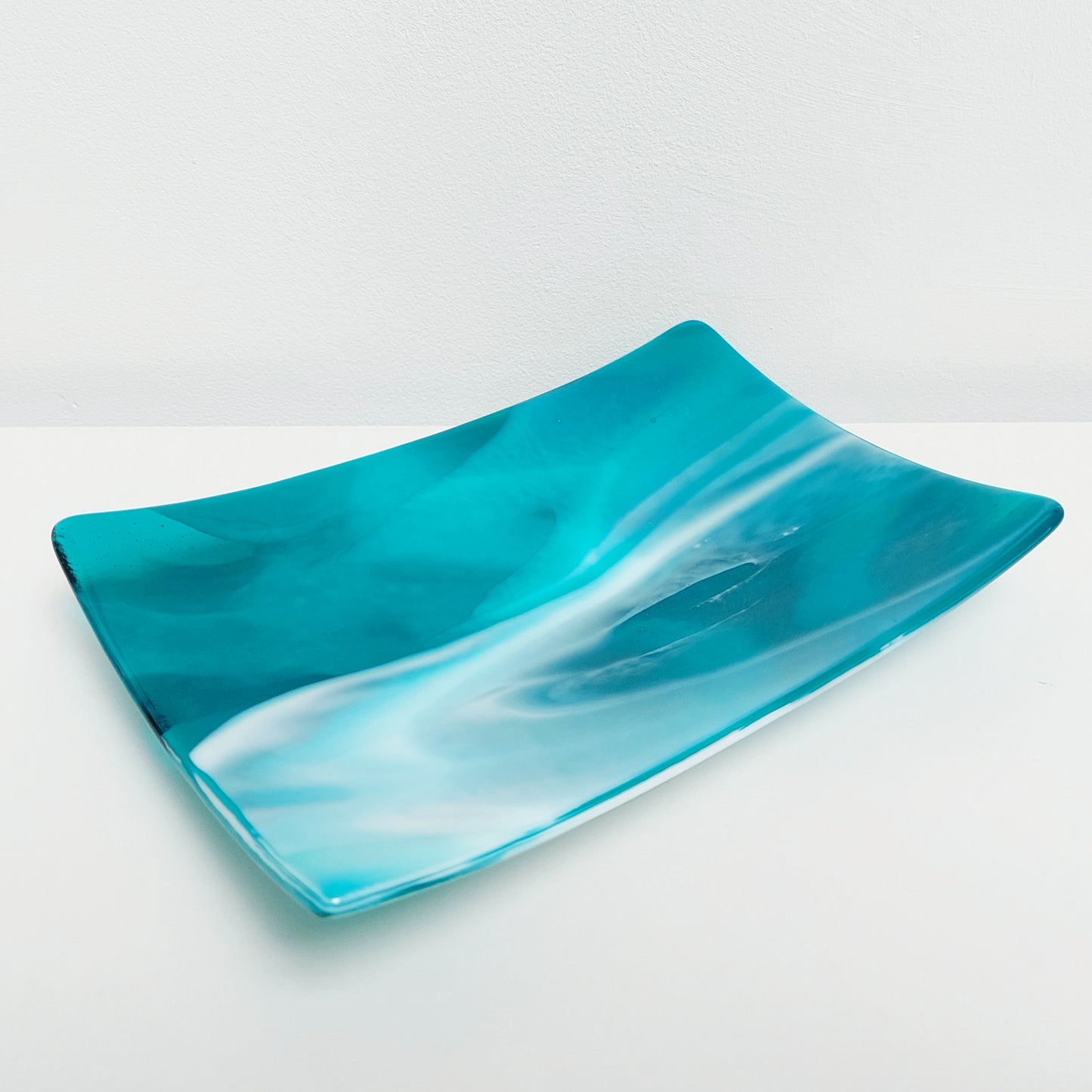 Teal Decorative Glass Art Plate, Handmade Fused Glass Coffee Table Centrepiece, Teal Living Room Décor, Artisan Glass Fruit Bowl, Teal Décor