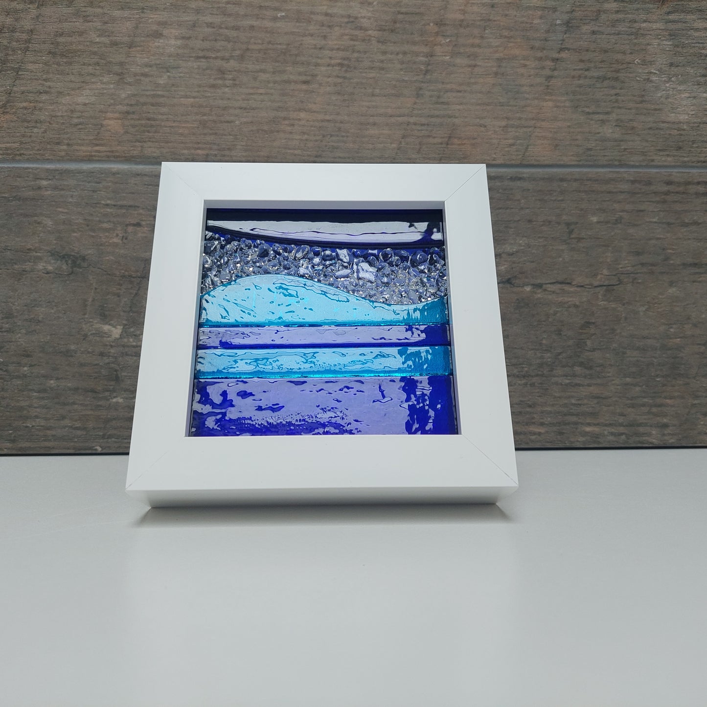 Framed Lake Windermere Glass Picture, Small Freestanding Fused Glass Picture