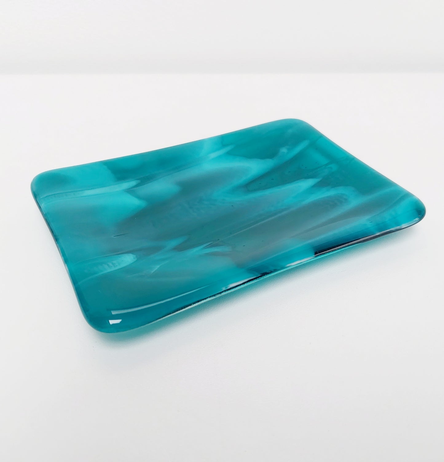 Teal Fused Glass Trinket Dish or Soap Tray: 10 x 14 cm