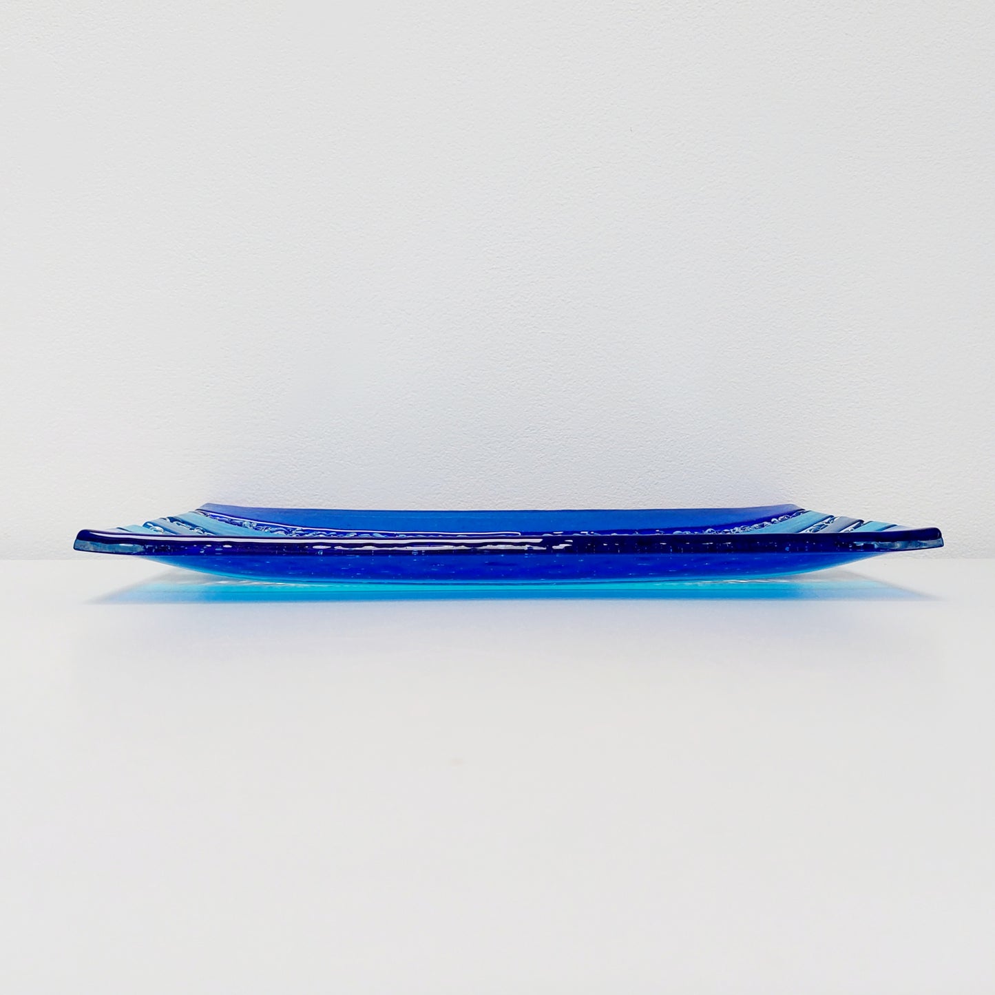 Blue Textured Glass Art Plate, Handcrafted Decorative Tray