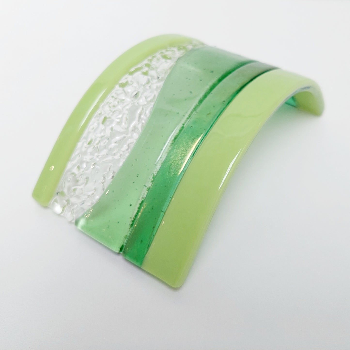 Light Green Glass Art Curve, Handmade Textured Glass Mantlepiece Ornament, Natural Green Living Room Décor, Small Glass Arc Candle Screen