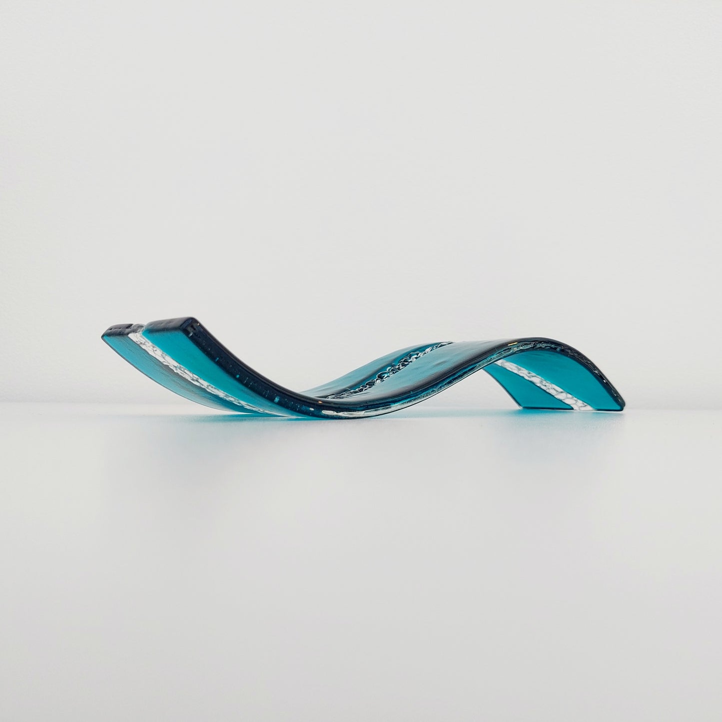 Abstract Teal Glass Art Wave, Contemporary Fused Glass Ornament