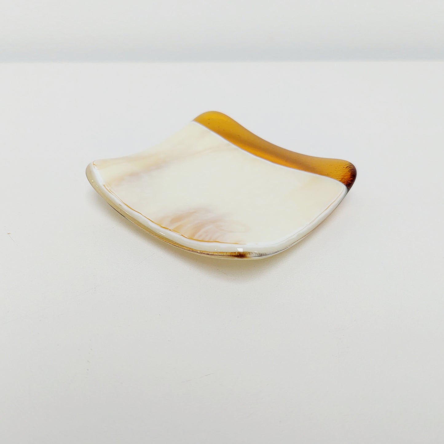 Amber and Cream Glass Ring Dish, Small Handmade Fused Glass Trinket Dish