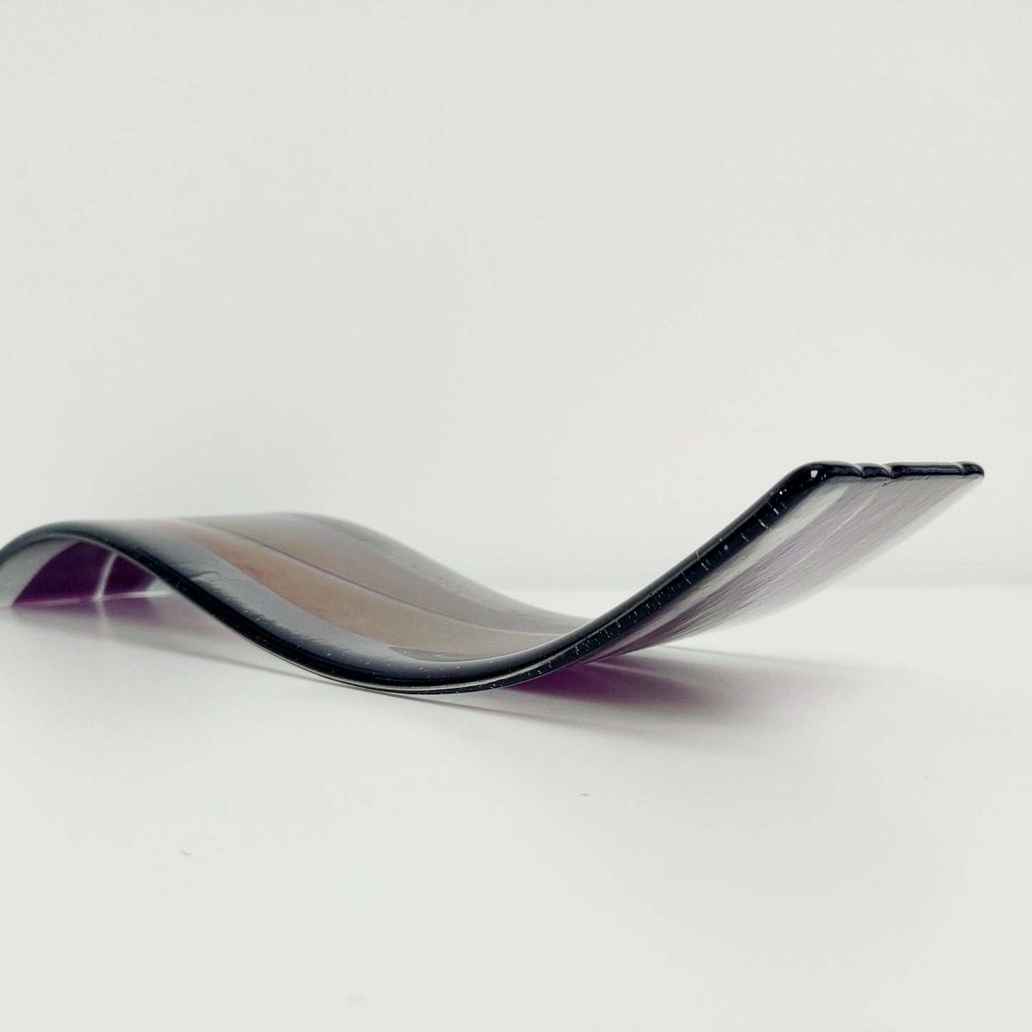 Amethyst and Grey Glass Wave, Large Handmade Iridescent Purple and Silver Grey Glass Art Ornament, Opulent Table Centrepiece, Amethyst Décor