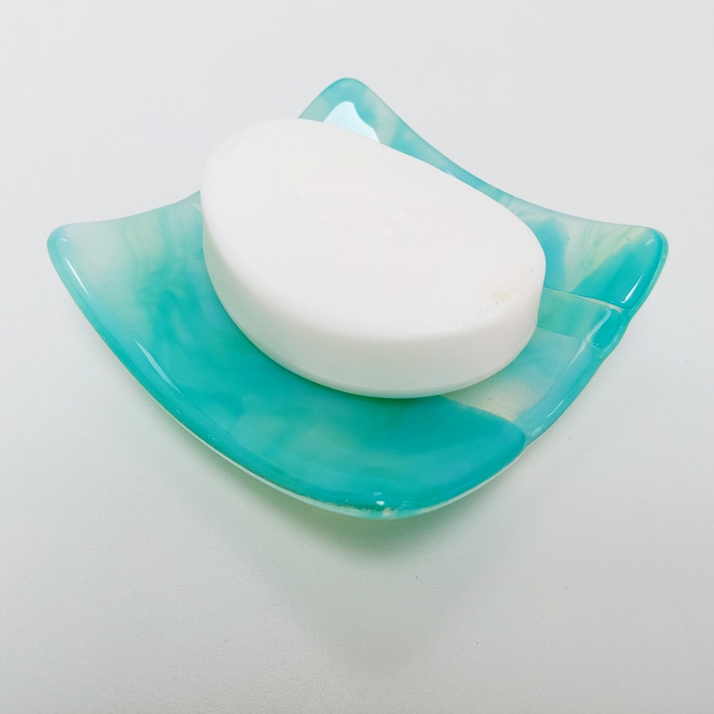Rydal Water Glass Art Trinket Dish, Handmade Opaline Green and Teal Bedside Table Jewellery Bowl, Natural Green Bedroom Décor, Artisan Gift