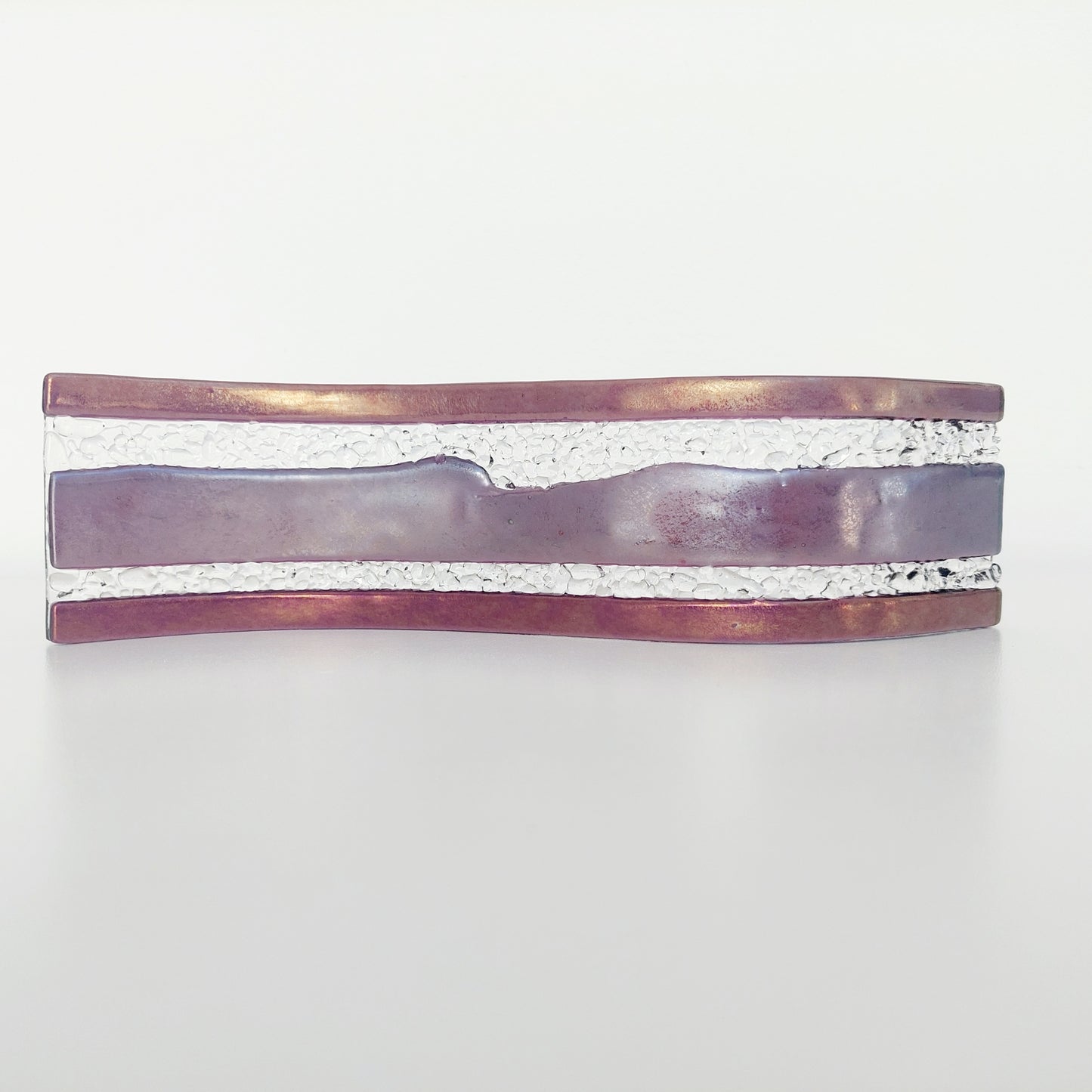 Amethyst Glass Art Ornament, Handmade Iridescent Purple Fused Glass Wave, Luxurious Décor