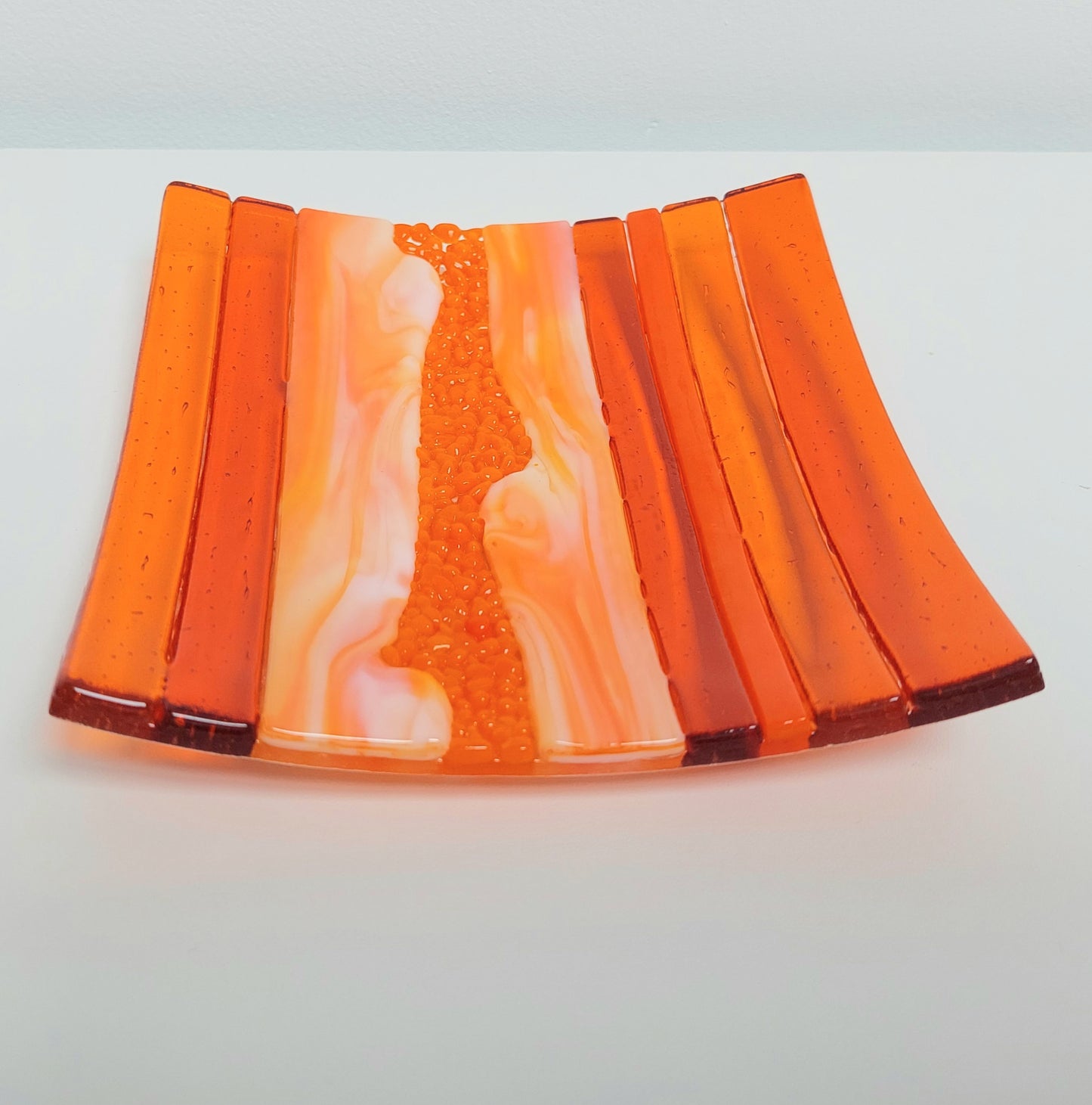 Decorative Orange Glass Art Plate, Handmade Vibrant Orange Fused Glass Plate, Artisanal Coffee Table Centrepiece, Orange Living Room Décor