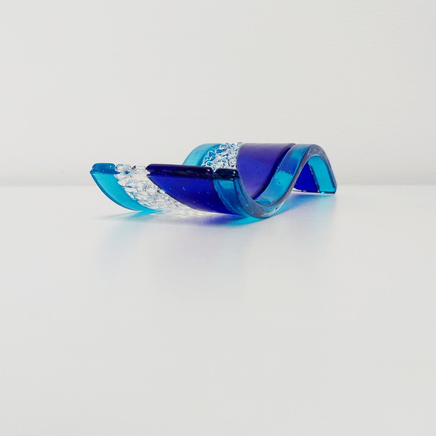 Cobalt Blue Glass Art Wave with Turquoise Accents
