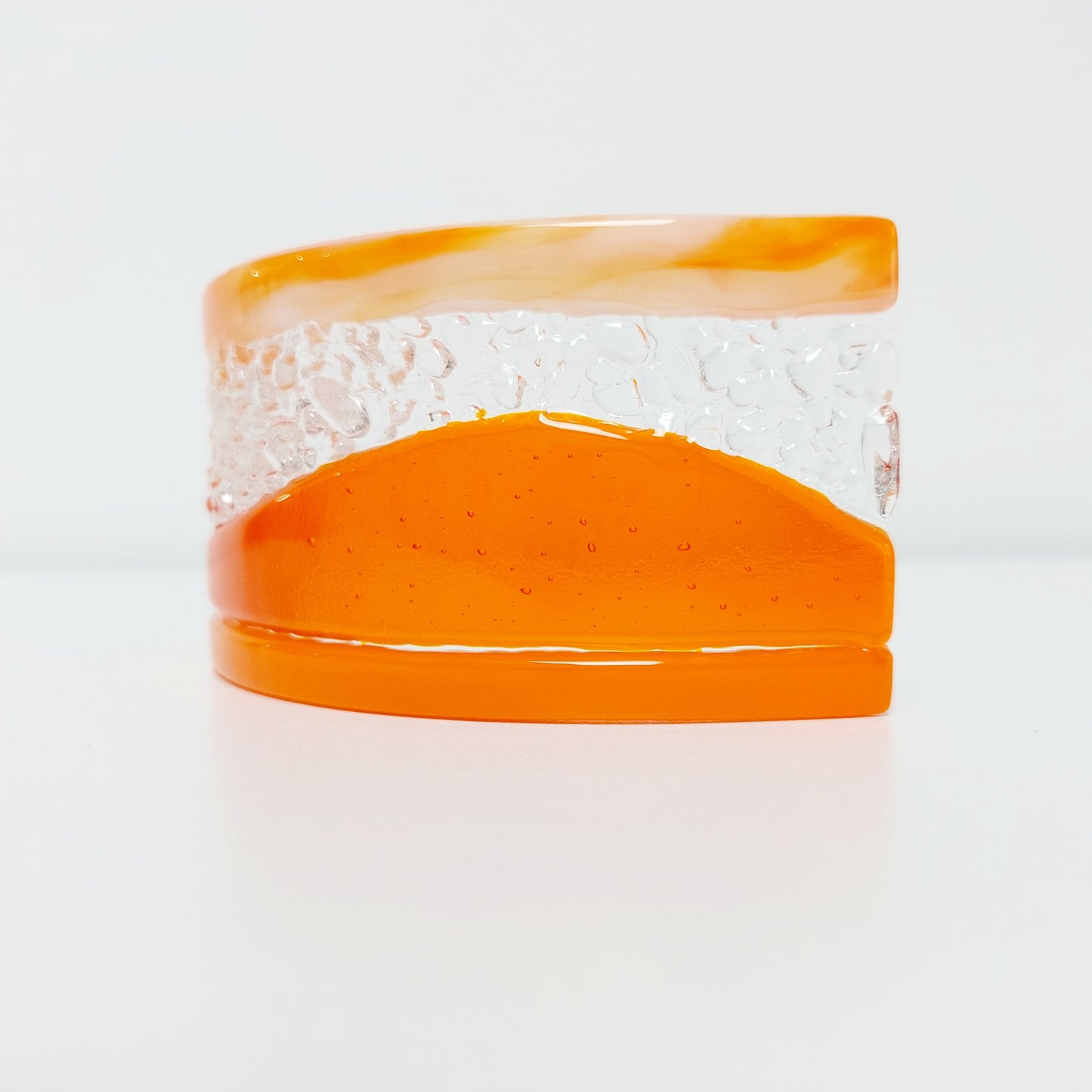 Orange Glass Art Curve, Handmade Textured Fused Glass Ornament, Freestanding Orange Glass Suncatcher, Candle Screen, Orange Décor