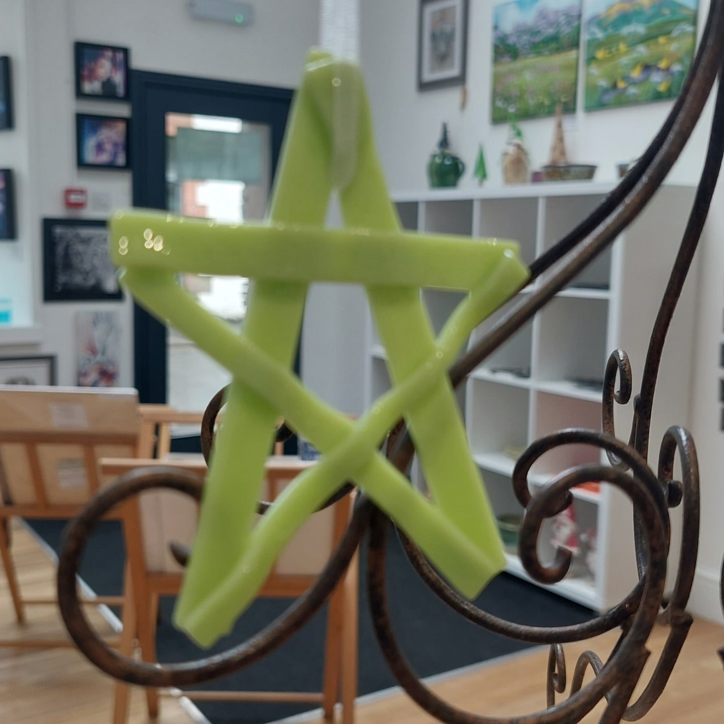 Lime Kiln Formed Glass Star, Green Christmas Tree Ornament