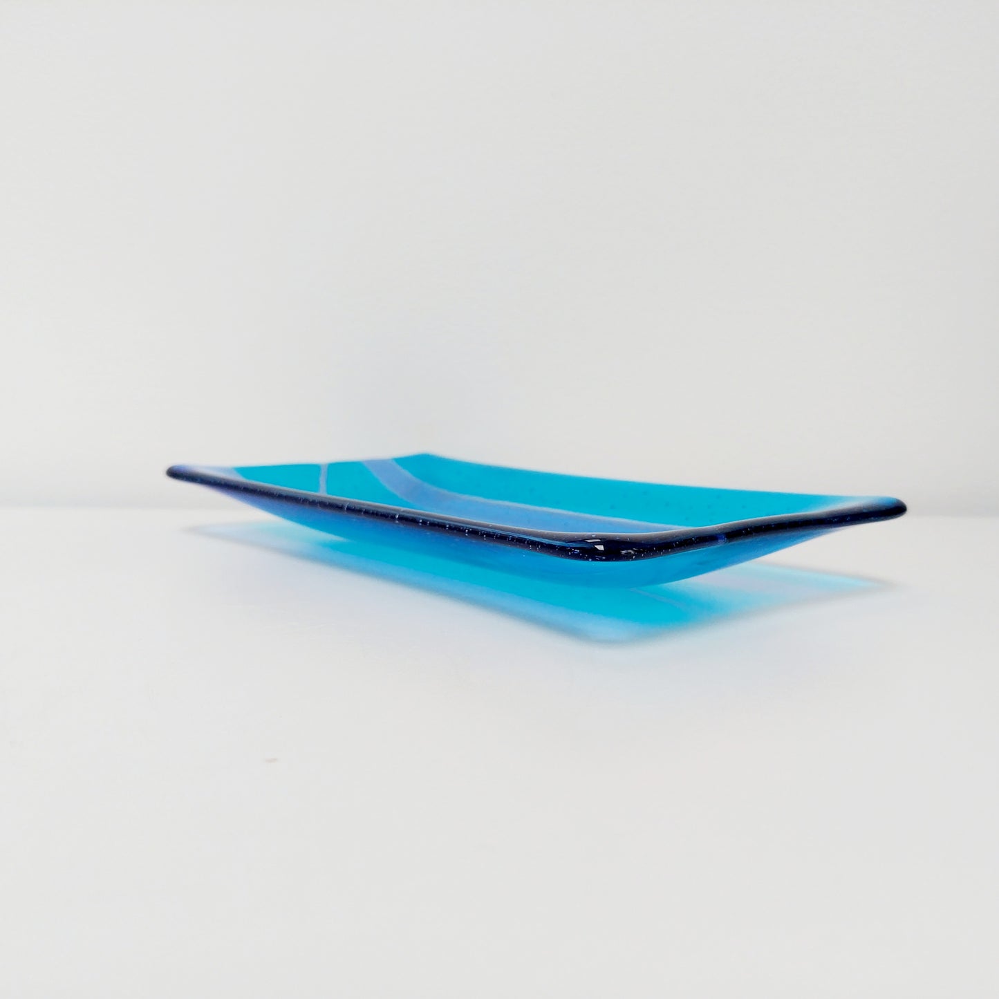 Turquoise Blue Glass Art Platter Kiln Formed in the Lake District