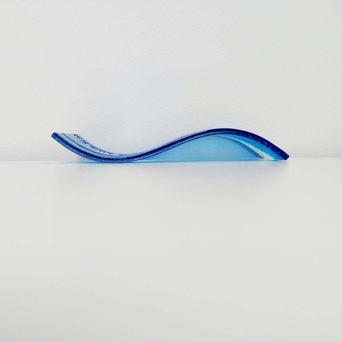 Turquoise Blue Glass Art Wave, Handmade Kiln Formed Glass Ornament