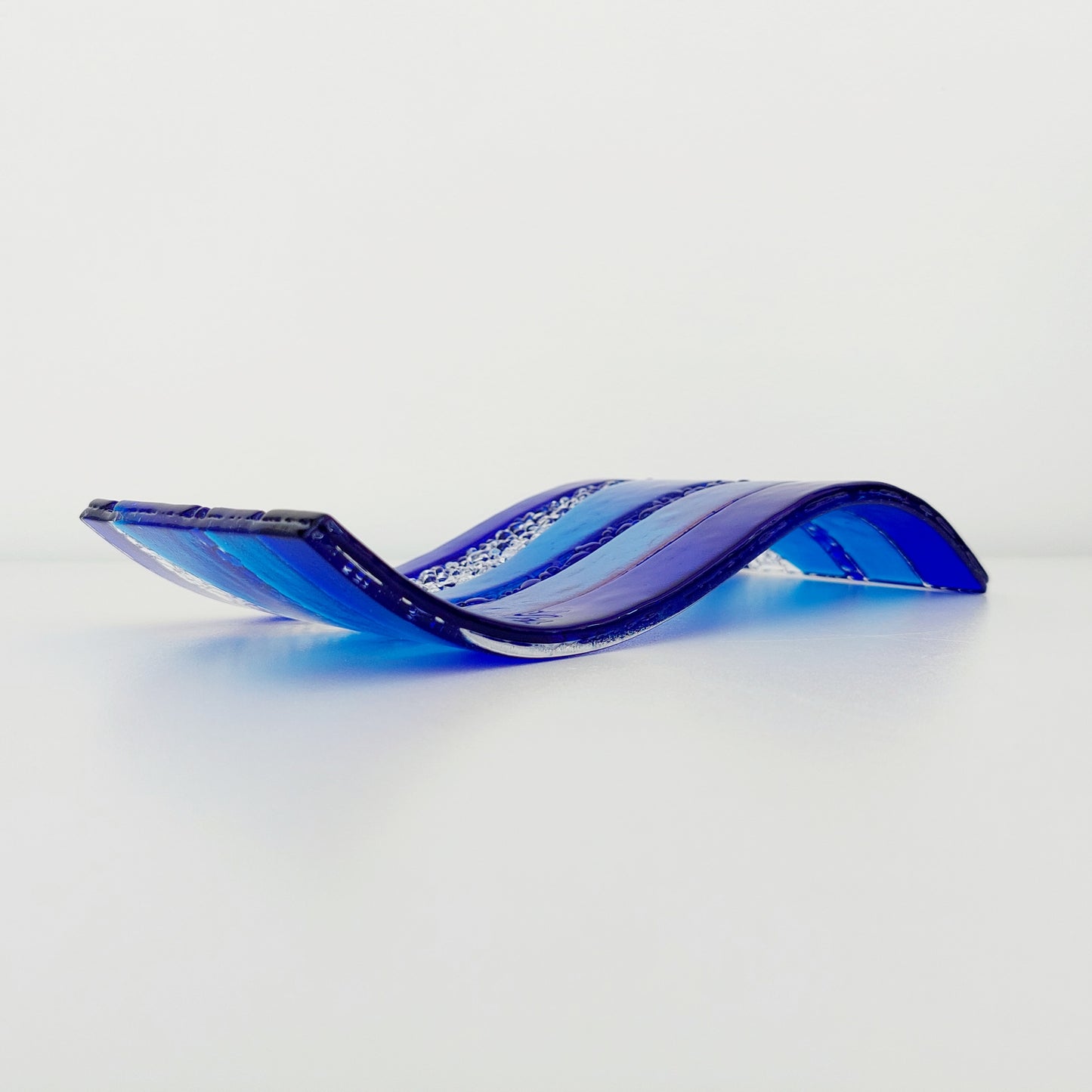 Blue Glass Art Wave, Handcrafted Turquoise and Cobalt Blue Mantlepiece Ornament
