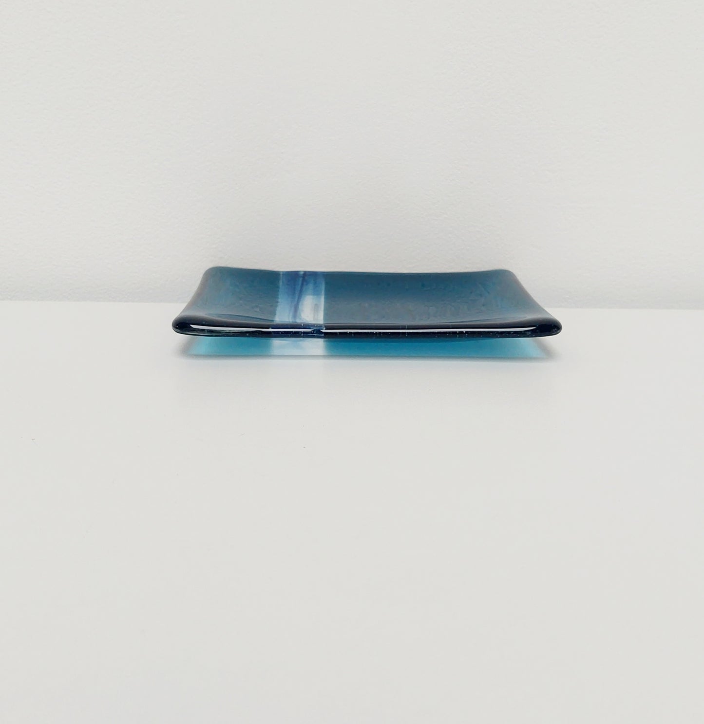 Ocean Glass Art Soap Tray, Handmade Aventurine and Sea Blue Fused Glass Dish