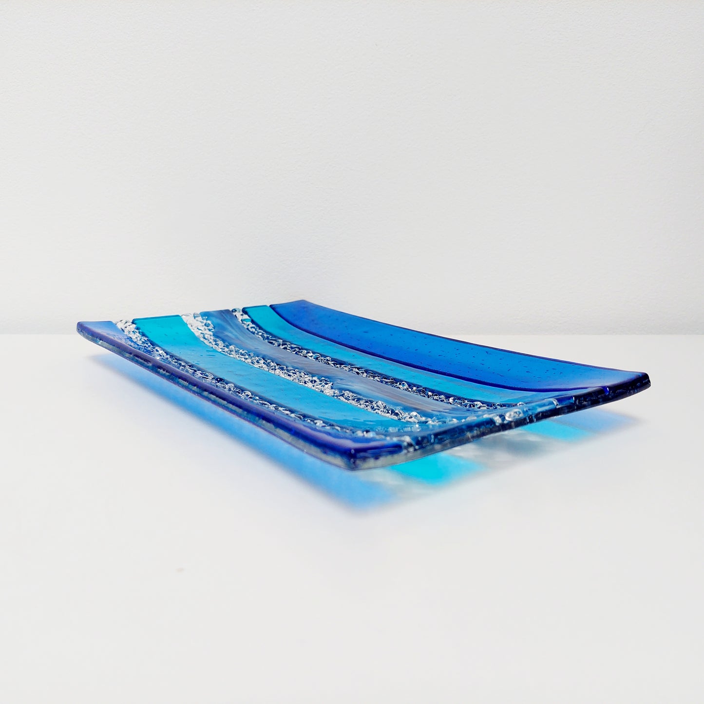 Blue Textured Glass Art Plate, Handcrafted Decorative Tray