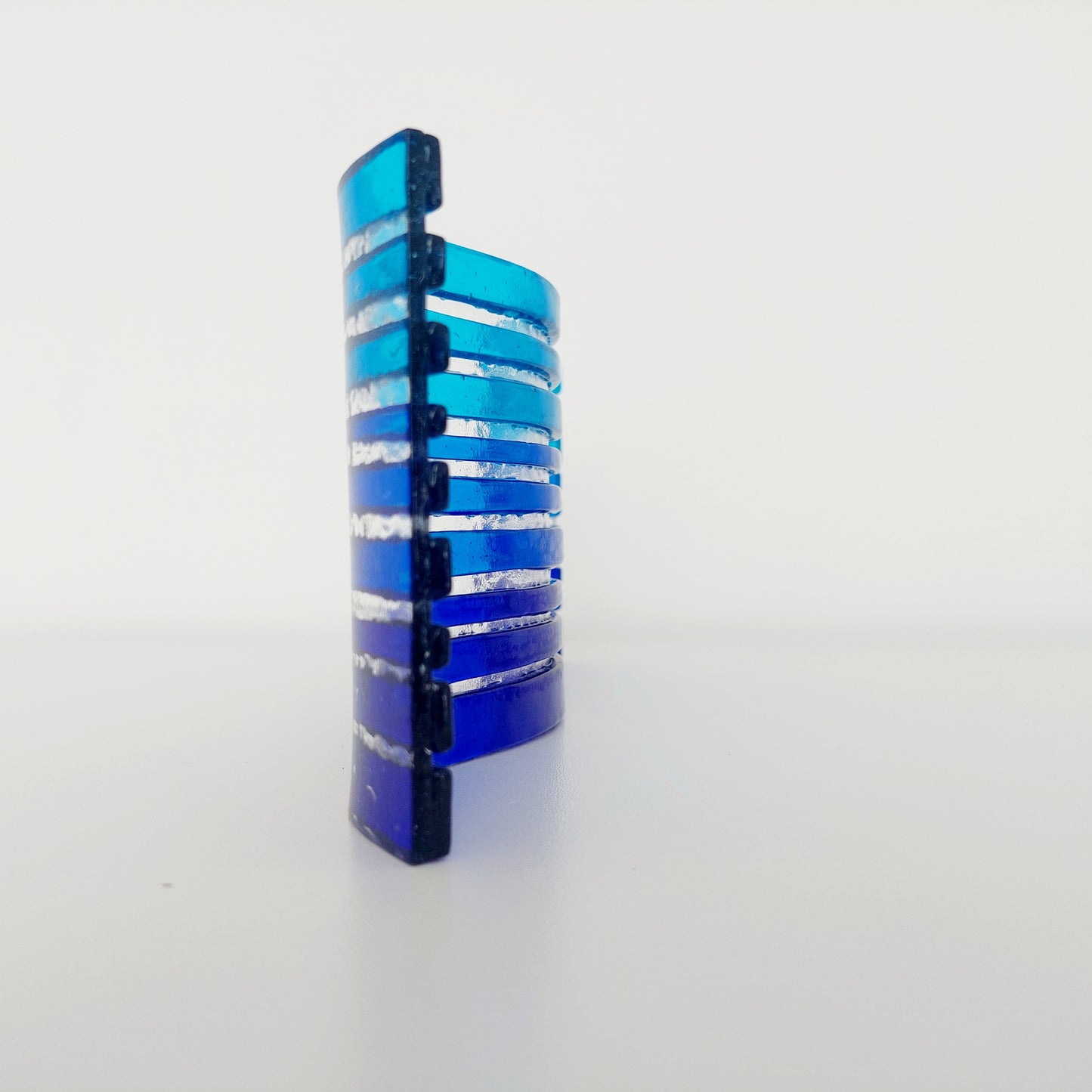 Blue Fused Glass Art Ornament, Freestanding Wavy Glass Panel, Blue Home Décor, Handmade Blue Living Room Ornament, Blue Bathroom Ornament