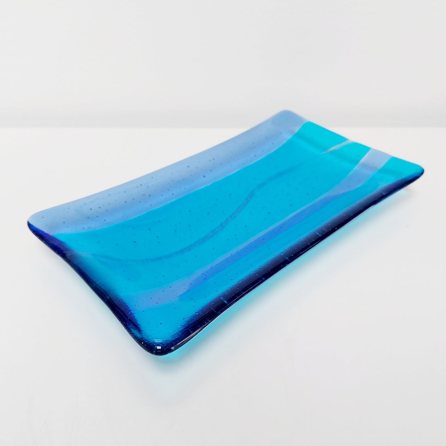 Turquoise Blue Glass Art Platter Kiln Formed in the Lake District