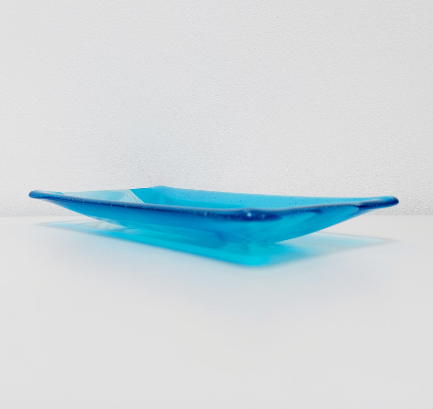 Winter in the Lakes Glass Art Platter, Turquoise Artisanal Glass Plate, Large Handmade Blue Glass Trinket Dish, Turquoise Décor