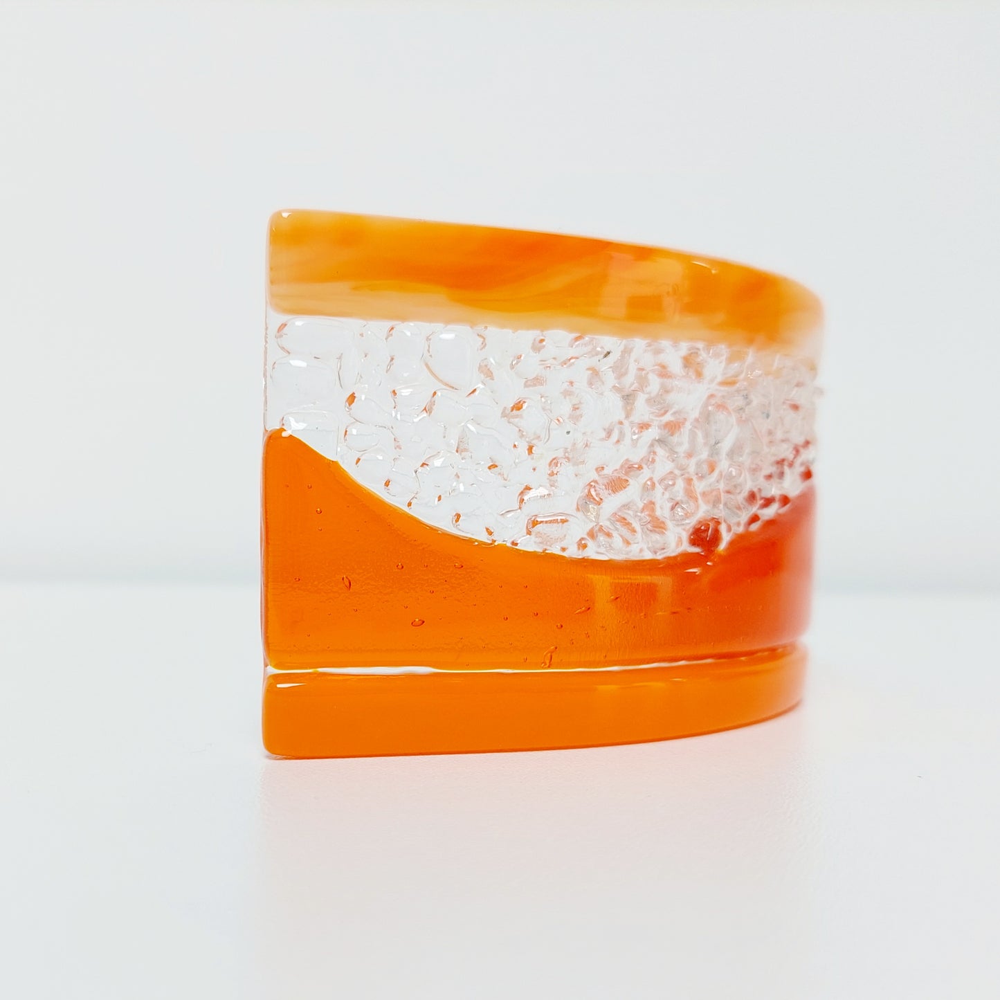 Orange Glass Art Curve, Handmade Textured Fused Glass Ornament, Freestanding Orange Glass Suncatcher, Candle Screen, Orange Décor