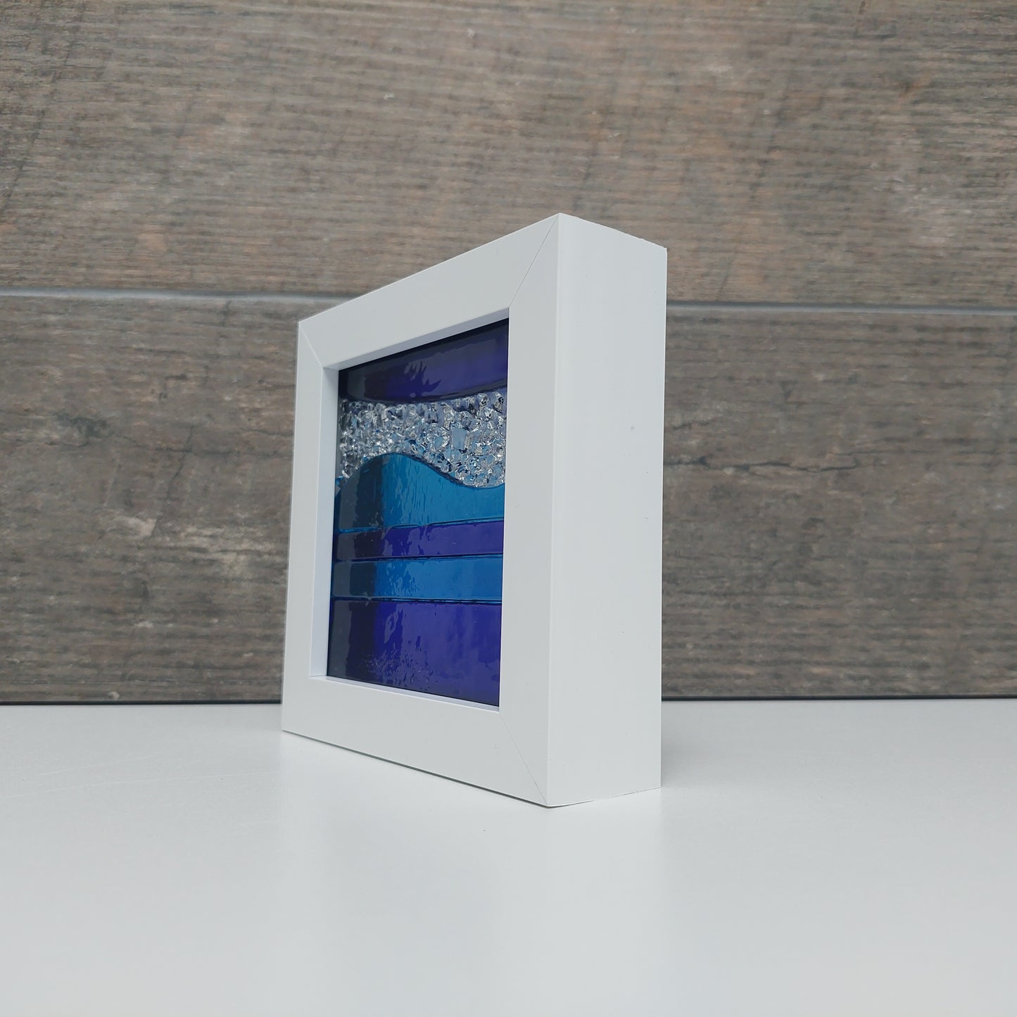 Framed Lake Windermere Glass Picture, Small Freestanding Fused Glass Picture