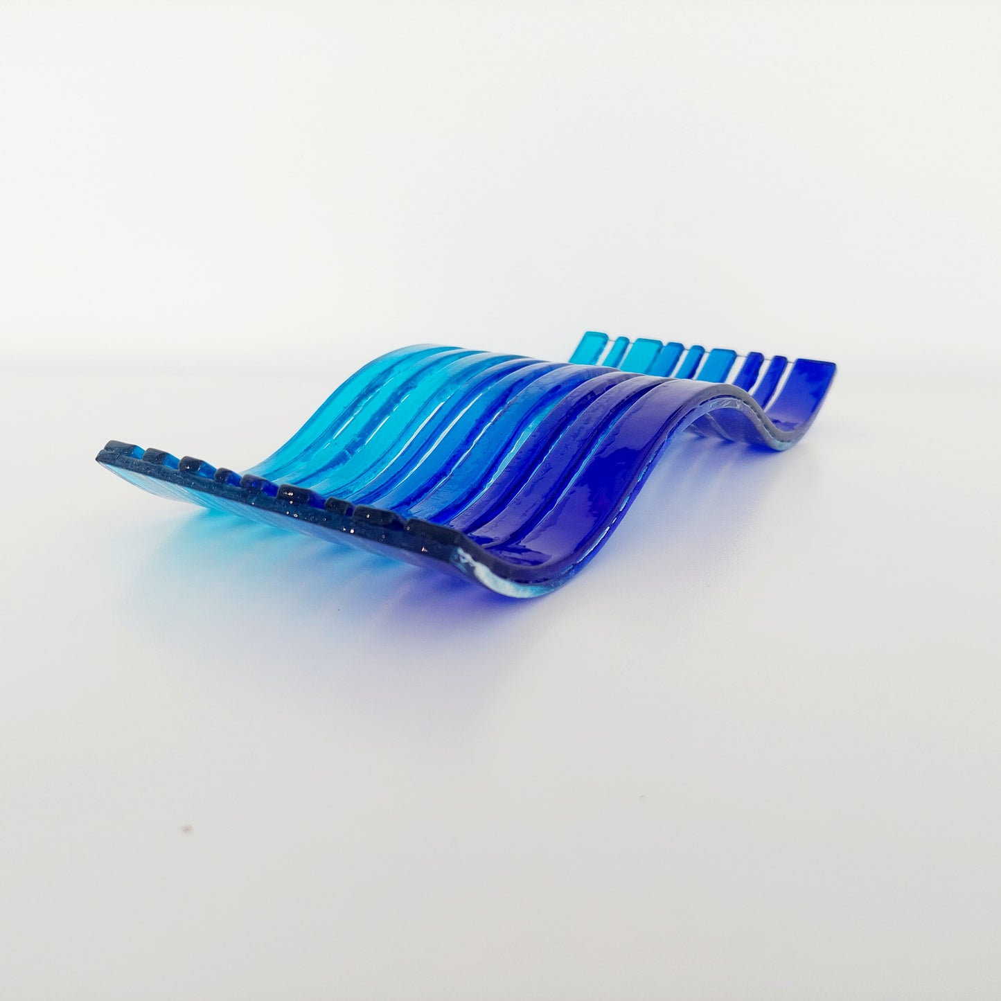 Blue Fused Glass Art Ornament, Freestanding Wavy Glass Panel, Blue Home Décor, Handmade Blue Living Room Ornament, Blue Bathroom Ornament