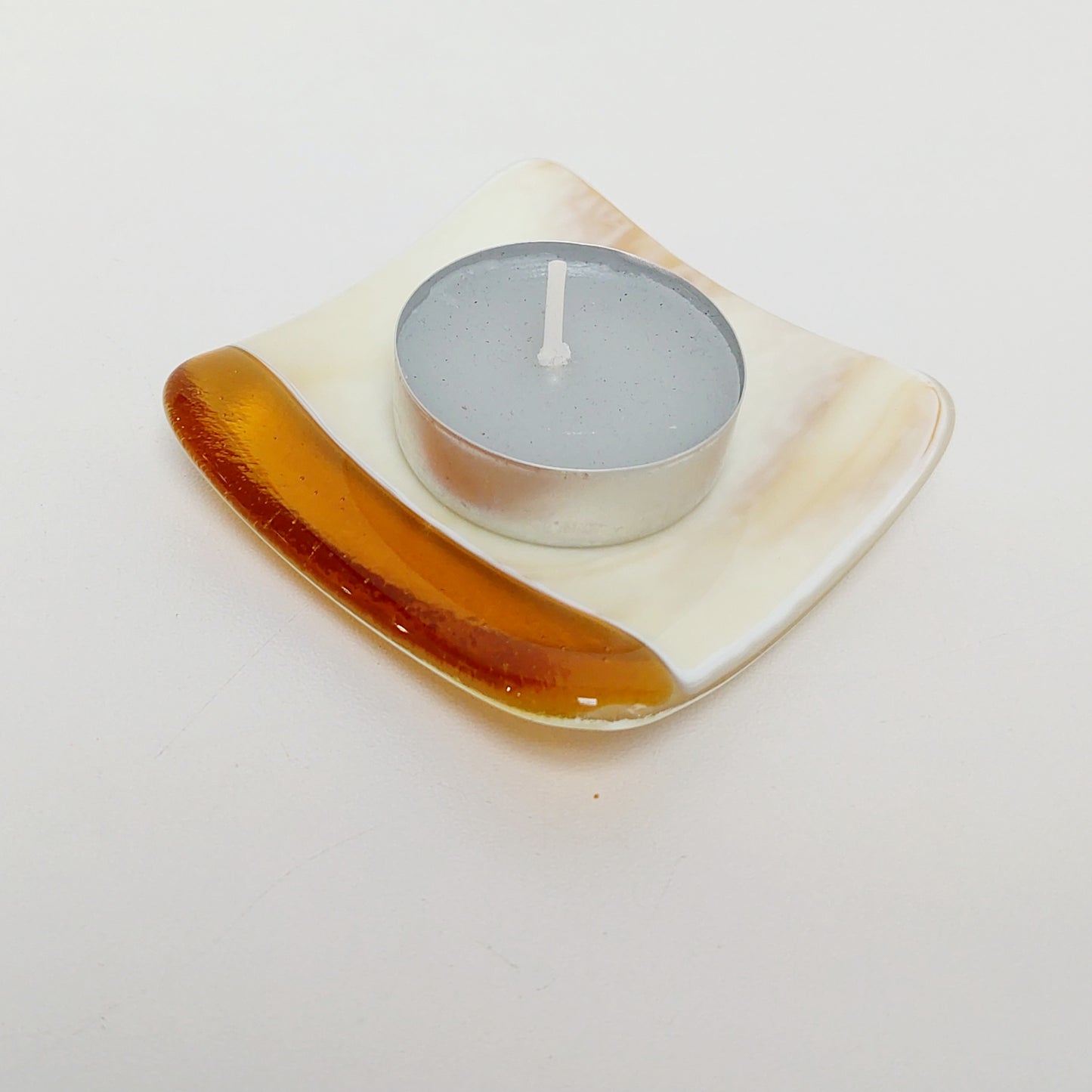 Amber and Cream Glass Ring Dish, Small Handmade Fused Glass Trinket Dish