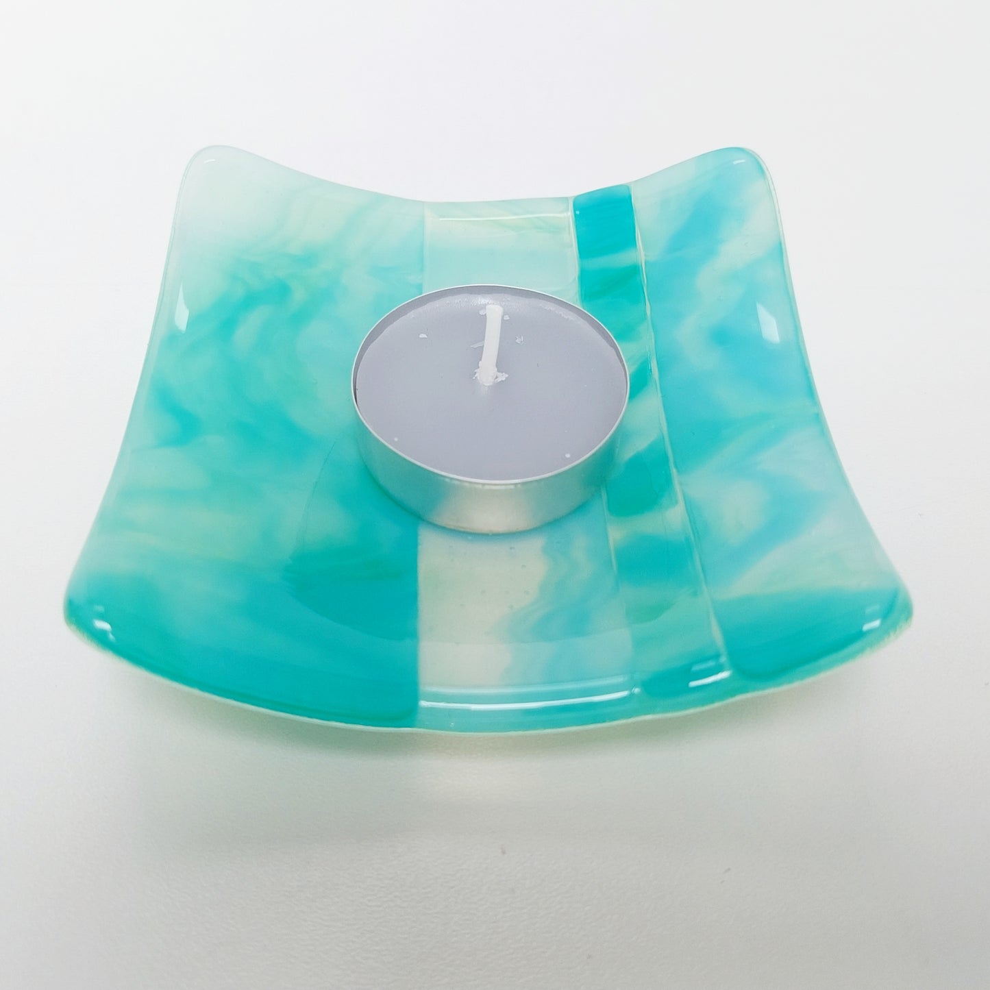 Rydal Water Glass Art Trinket Dish, Handmade Opaline Green and Teal Bedside Table Jewellery Bowl, Natural Green Bedroom Décor, Artisan Gift