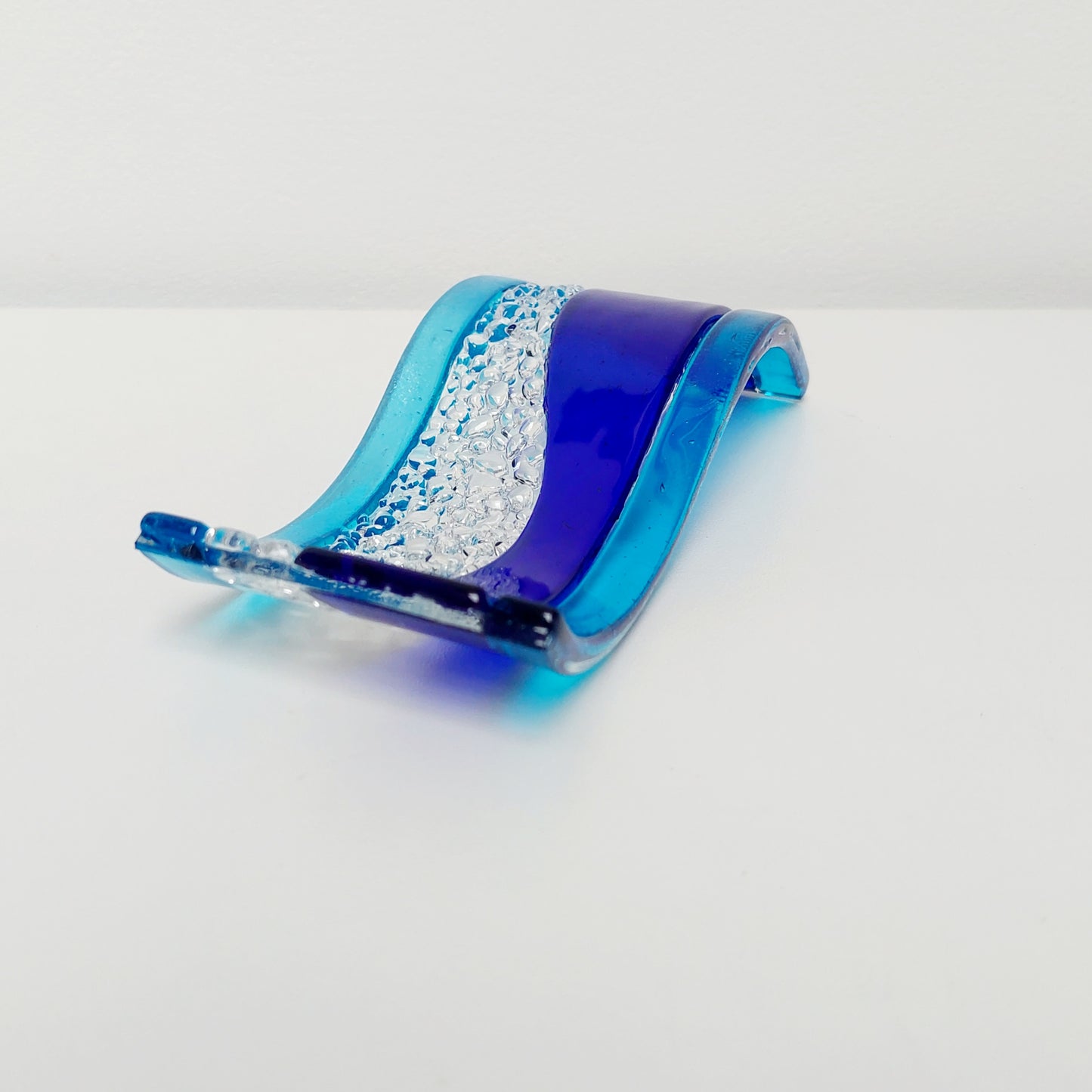 Cobalt Blue Glass Art Wave with Turquoise Accents