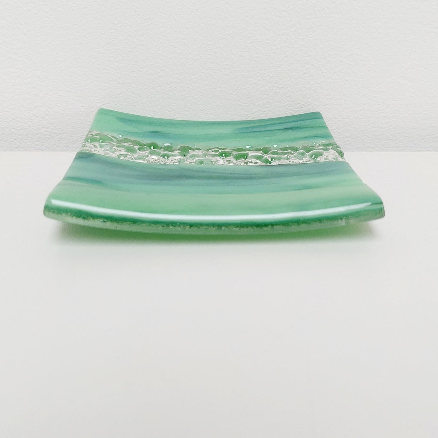 Spring in Grizedale Decorative Dish, Small Handmade Textured Green Glass Tray