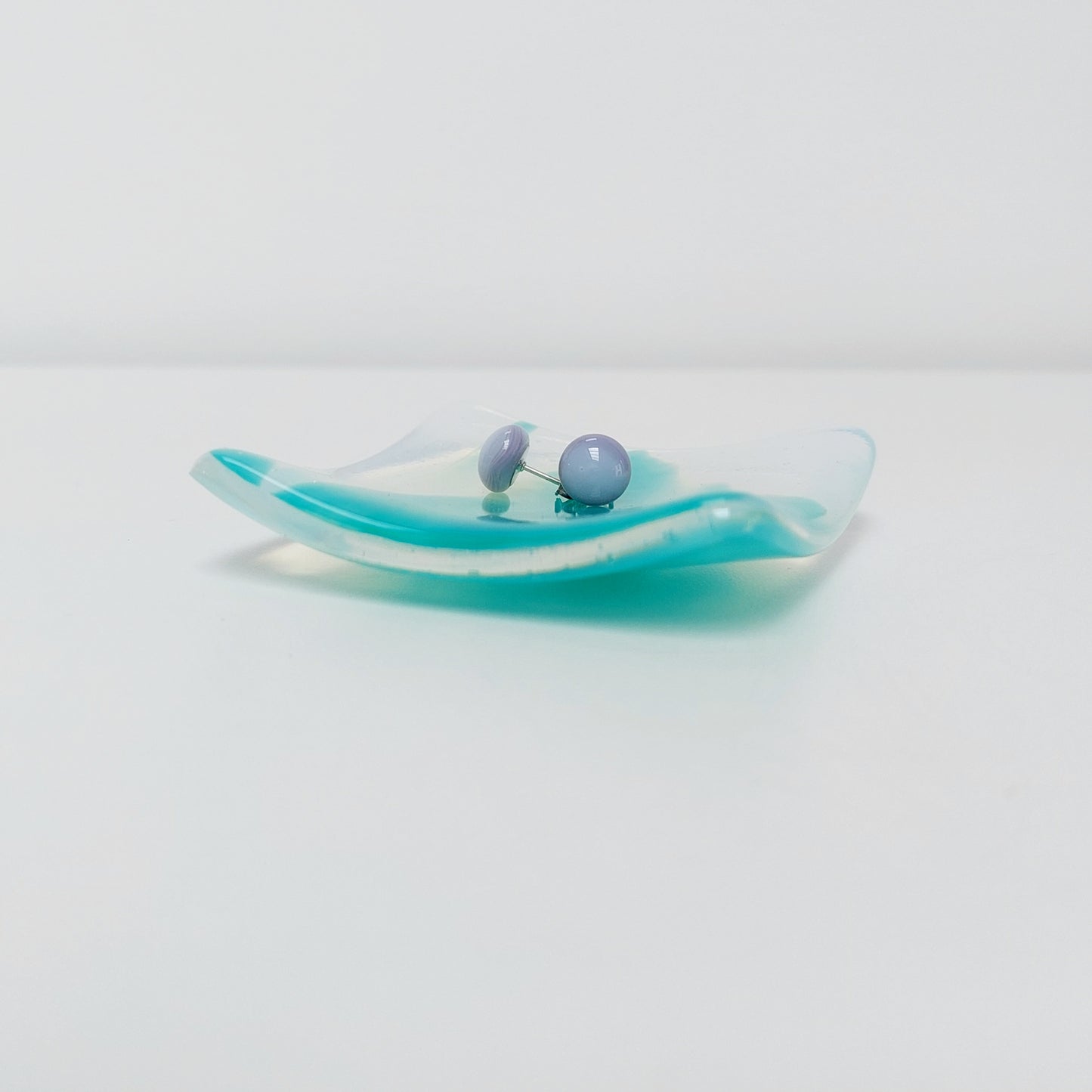 Rydal Water Glass Art Ring Bowl, Small Handmade Teal Opaline Trinket Dish