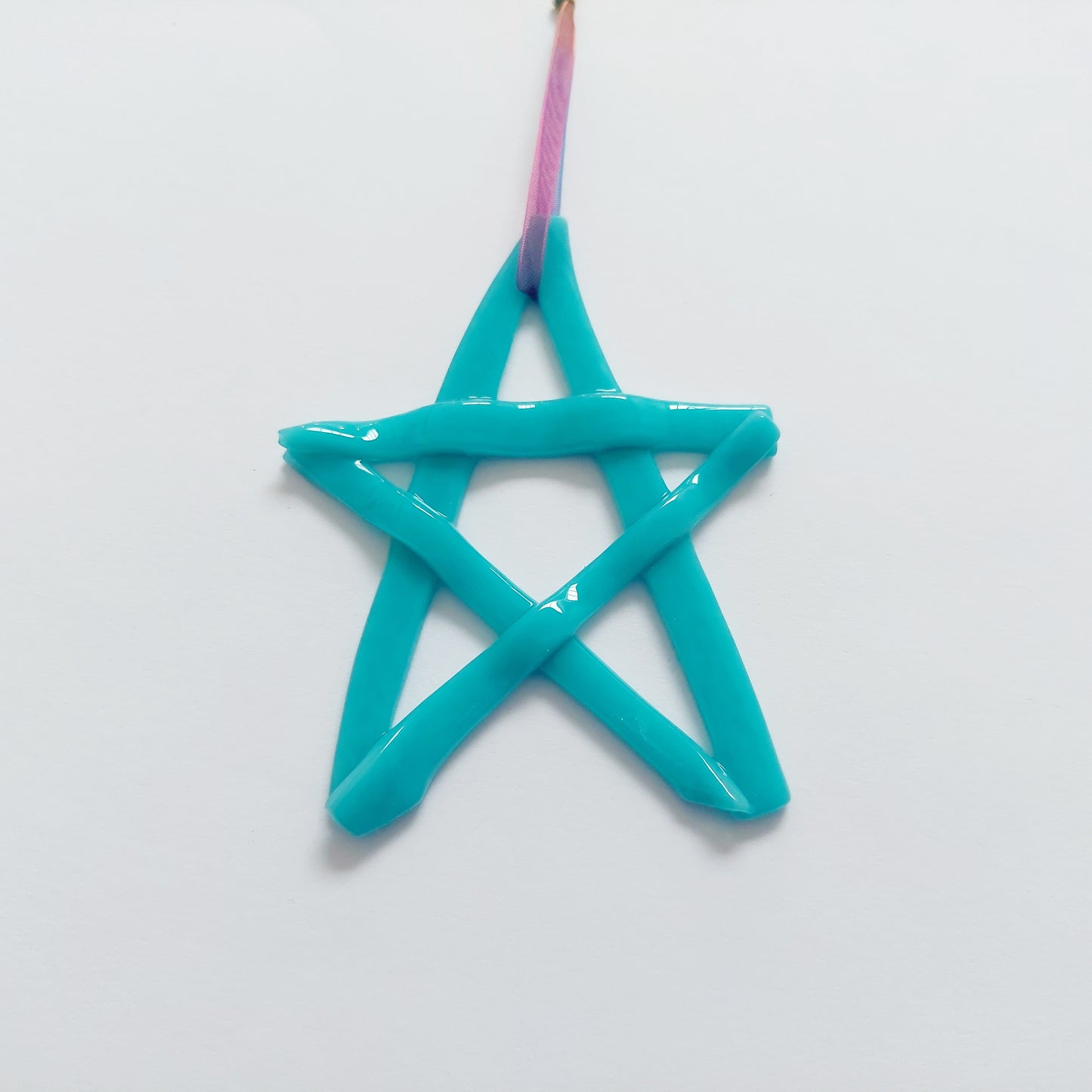 Pastel Turquoise Fused Glass Star, Handcrafted Christmas Tree Decoration