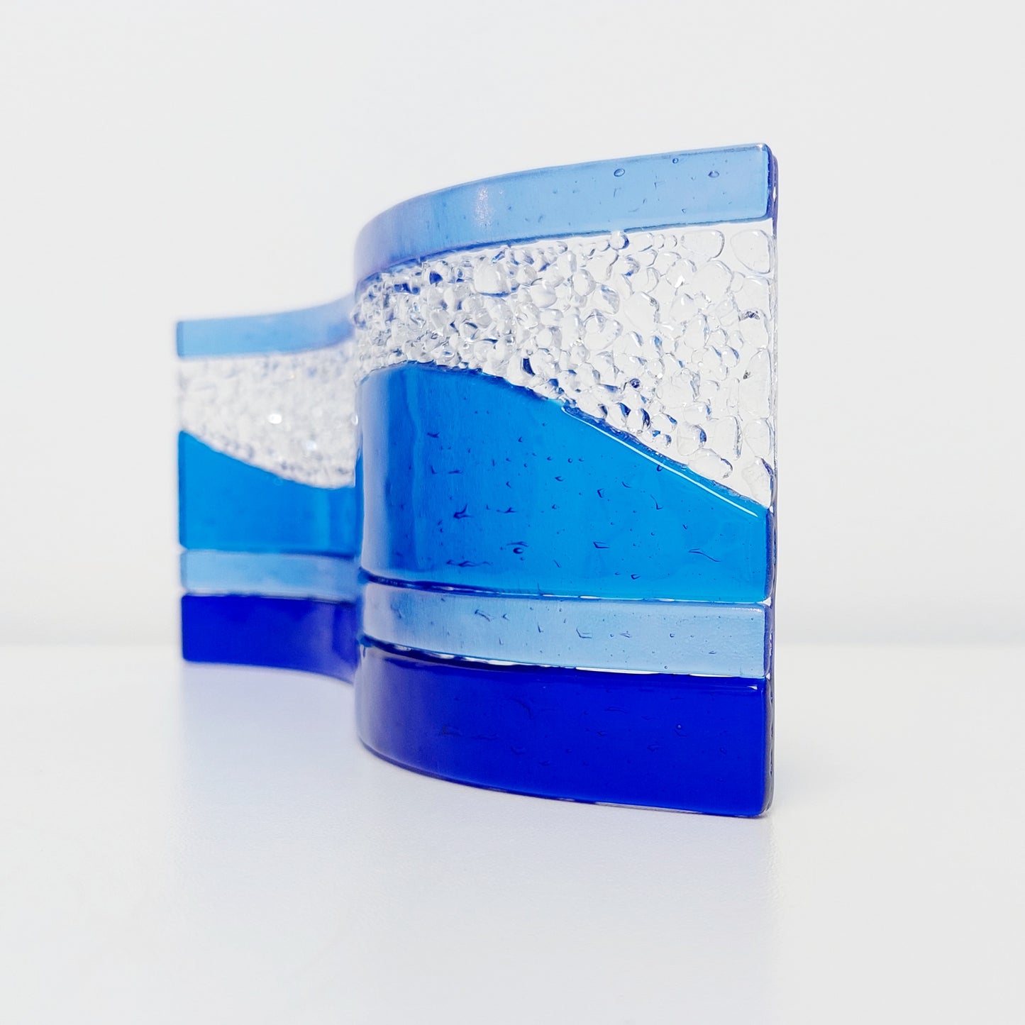 Handmade Blue Kiln Formed Glass Wave, Lake District Ornament