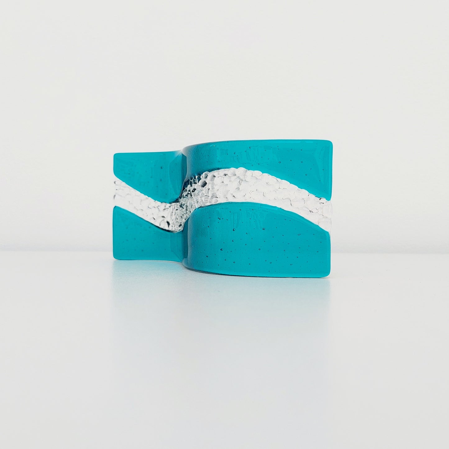 Small Teal Glass Art Wave, Handmade Fused Glass Ornament