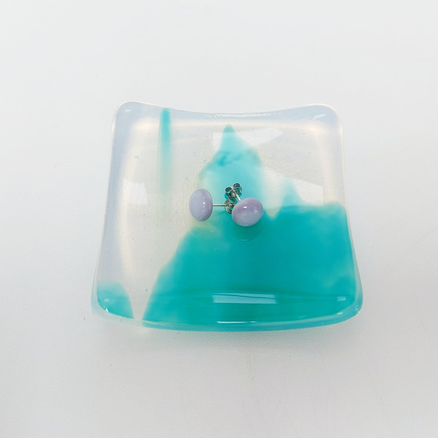 Rydal Water Glass Art Ring Bowl, Small Handmade Teal Opaline Trinket Dish
