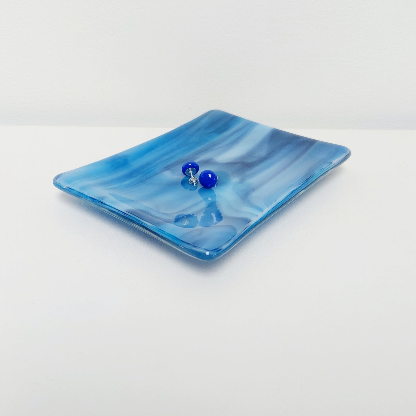 Tranquil Waters Glass Art Dish, Handmade Blue Trinket Dish or Soap Tray
