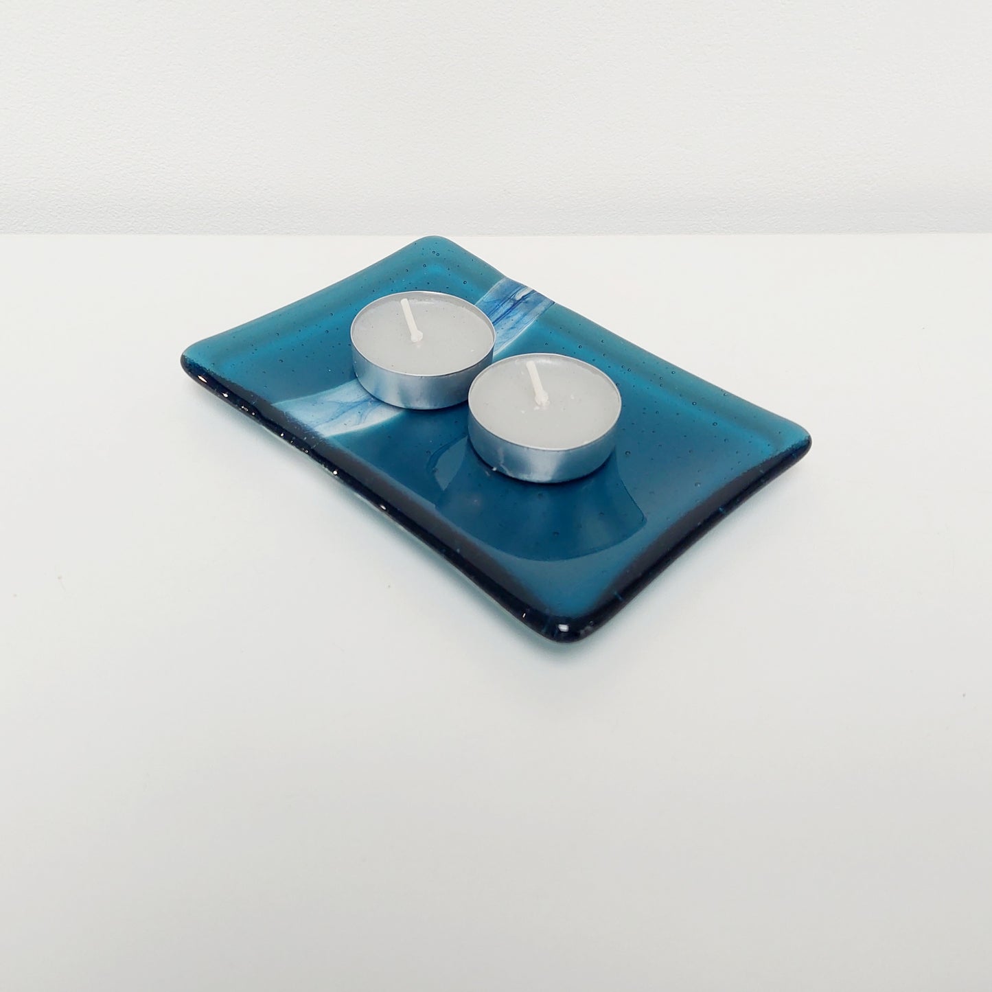 Ocean Glass Art Soap Tray, Handmade Aventurine and Sea Blue Fused Glass Dish