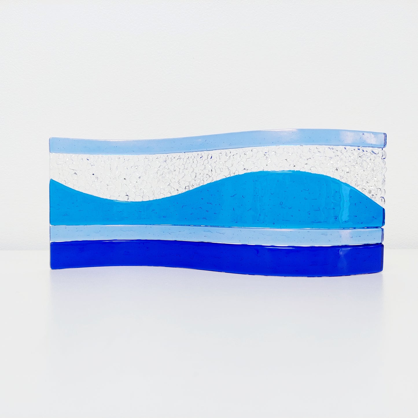 Handmade Blue Kiln Formed Glass Wave, Lake District Ornament