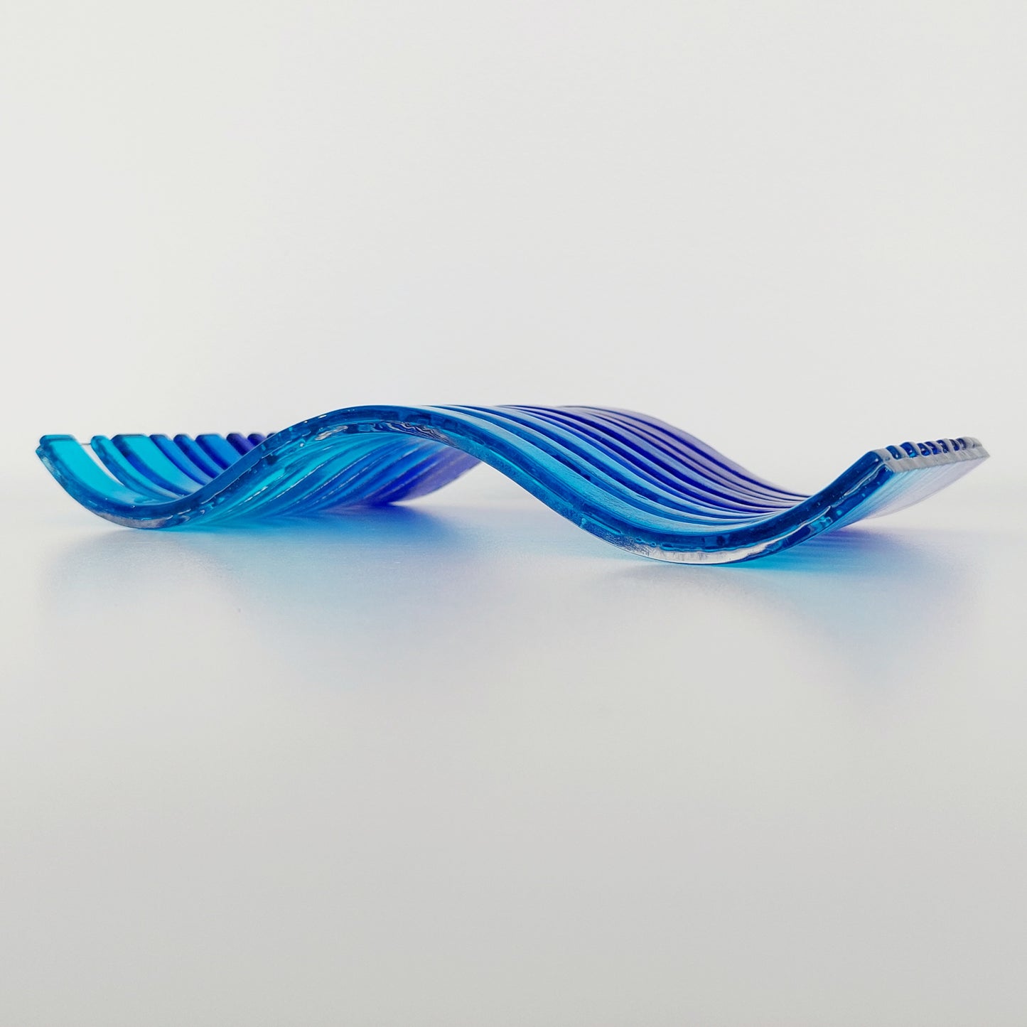 Blue Fused Glass Art Ornament, Freestanding Wavy Glass Panel, Blue Home Décor, Handmade Blue Living Room Ornament, Blue Bathroom Ornament