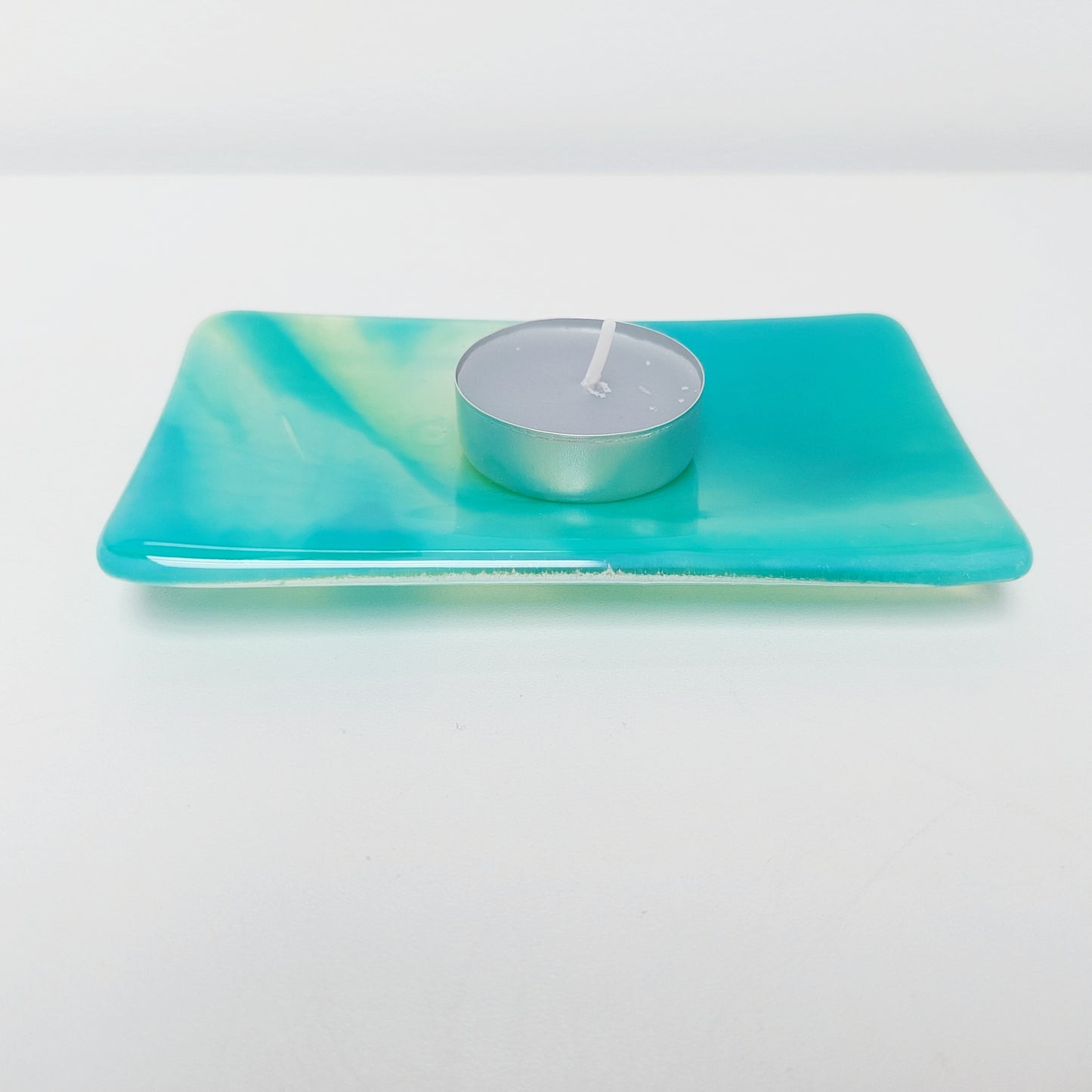 Rydal Water Glass Art Soap Dish, Handmade Opaline Green and Teal Fused Glass Dish, Natural Green Bathroom Décor