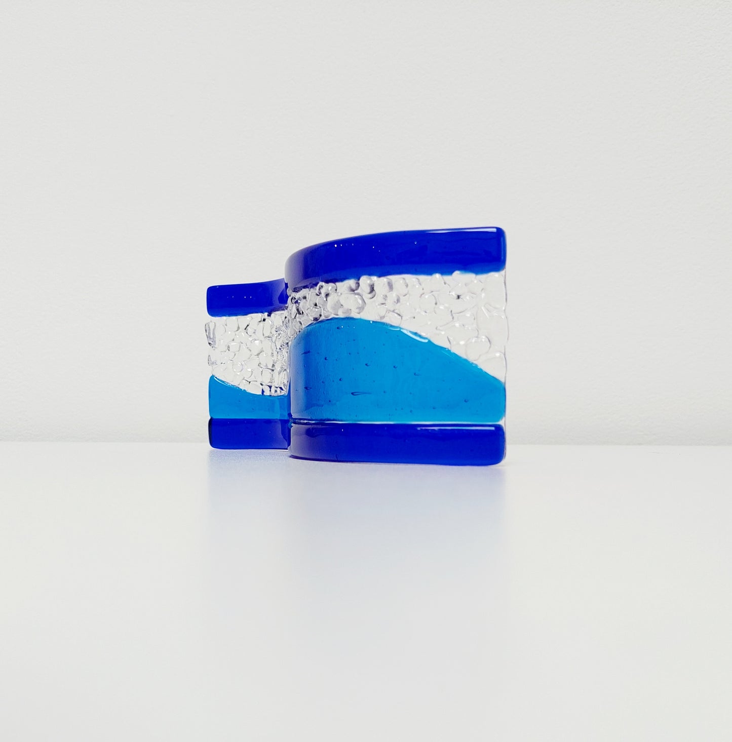 Blue Fused Glass Art Wave, Small Handcrafted Lake District Ornament