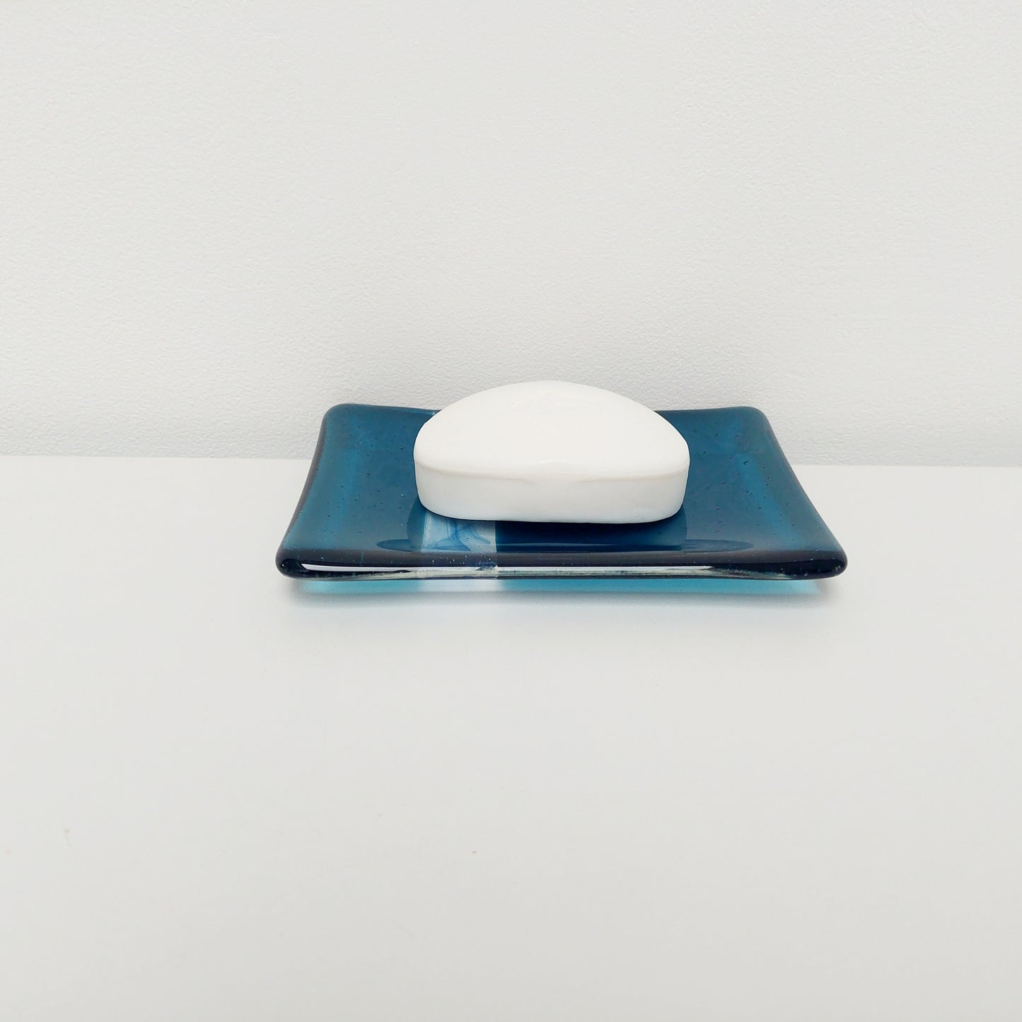 Ocean Glass Art Soap Tray, Handmade Aventurine and Sea Blue Fused Glass Dish