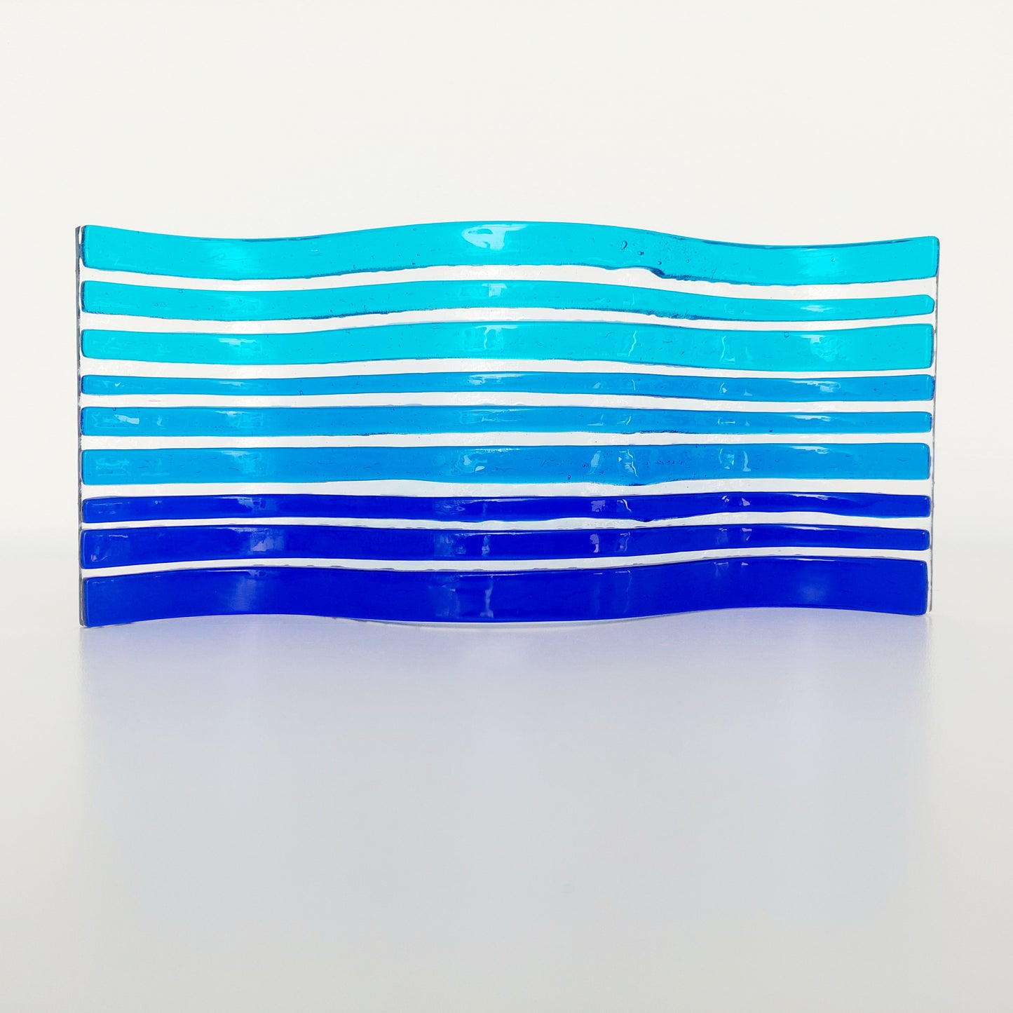 Blue Fused Glass Art Ornament, Freestanding Wavy Glass Panel, Blue Home Décor, Handmade Blue Living Room Ornament, Blue Bathroom Ornament